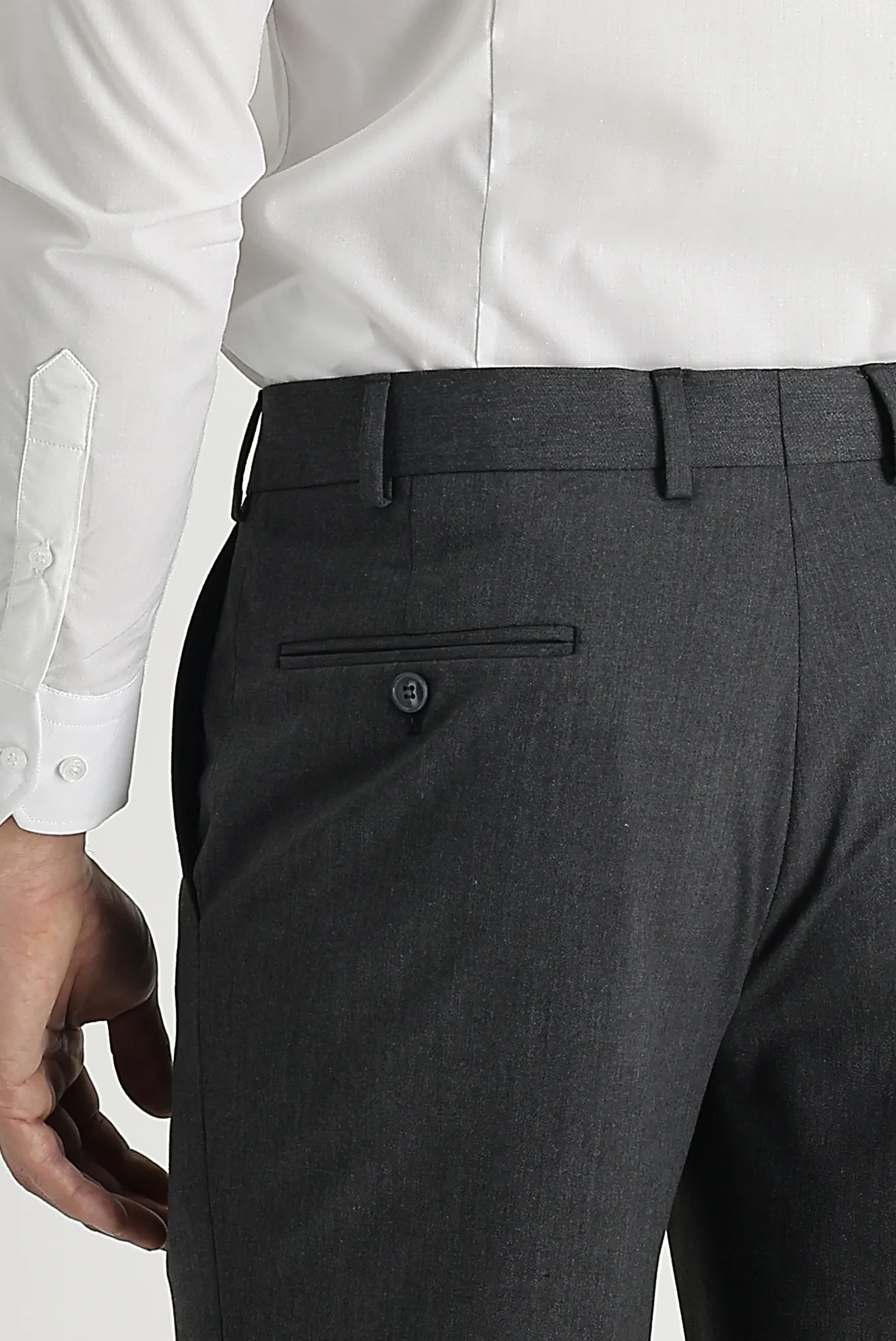Orta Gri 4 Drop Relaxed Fit Rahat Kesim Likralı Klasik Kumaş Pantolon - Image 3