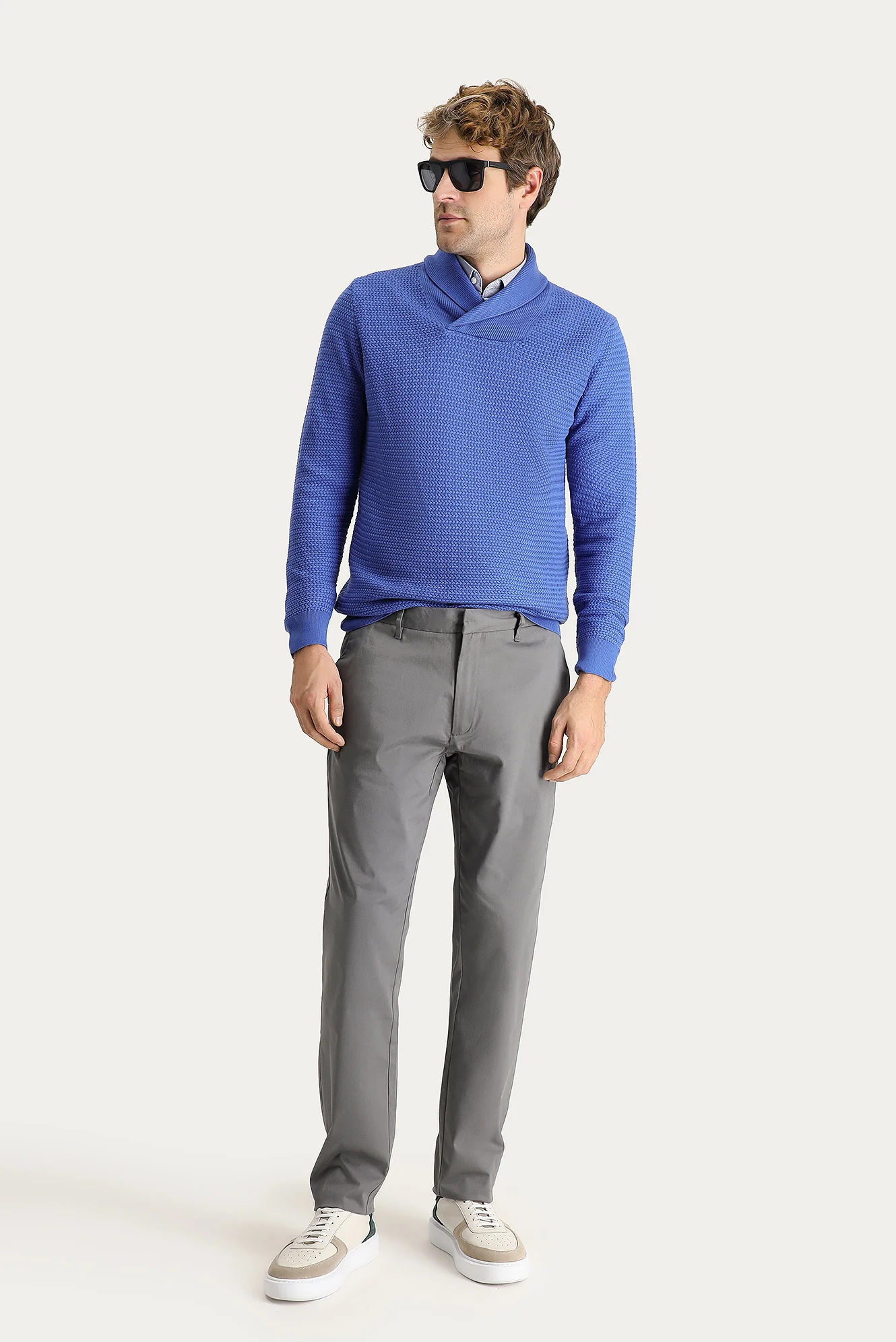 Orta Gri Relaxed Fit Rahat Kesim Likralı Saten Kanvas / Chino Pantolon
