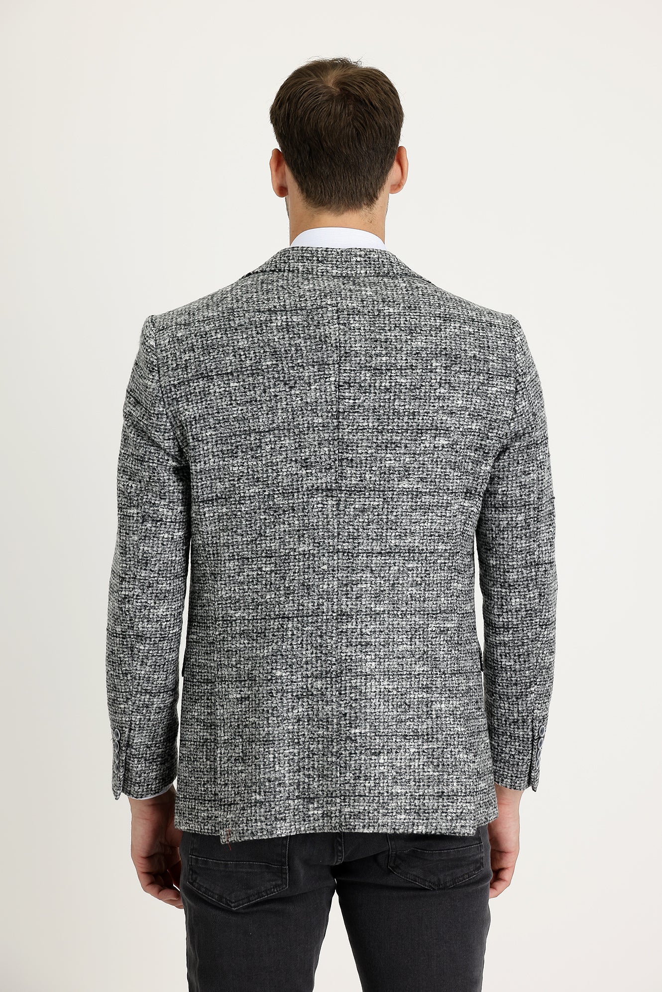 Orta Gri 4 Drop Relaxed Fit Rahat Kesim Yünlü Kuşgözü Ceket - Image 2
