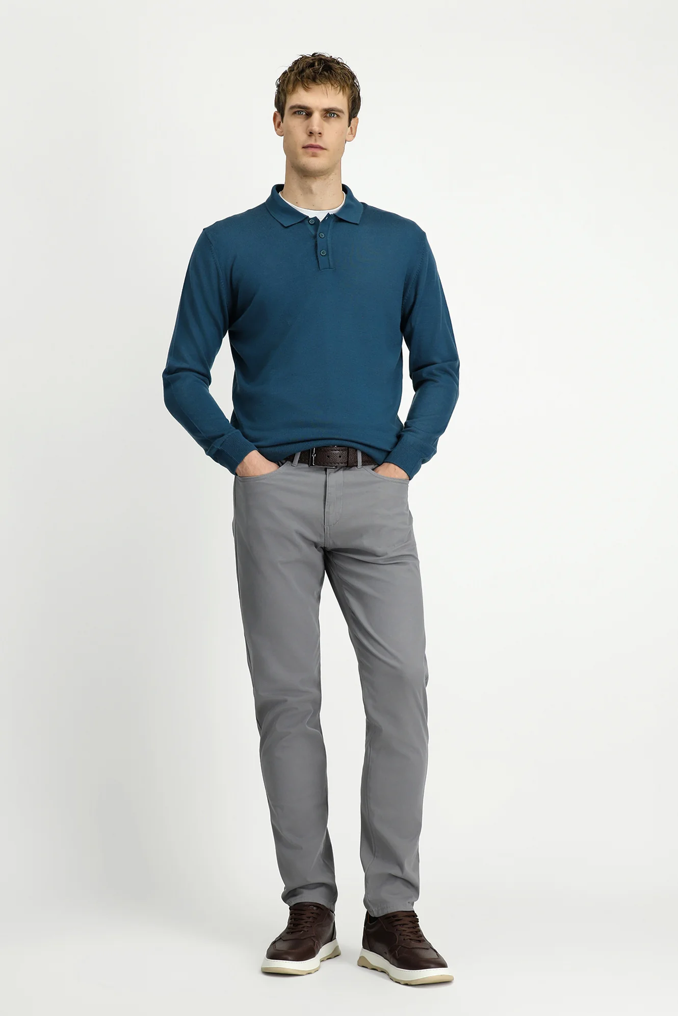 Orta Gri Slim Fit Dar Kesim Likralı Kanvas / Chino Pantolon