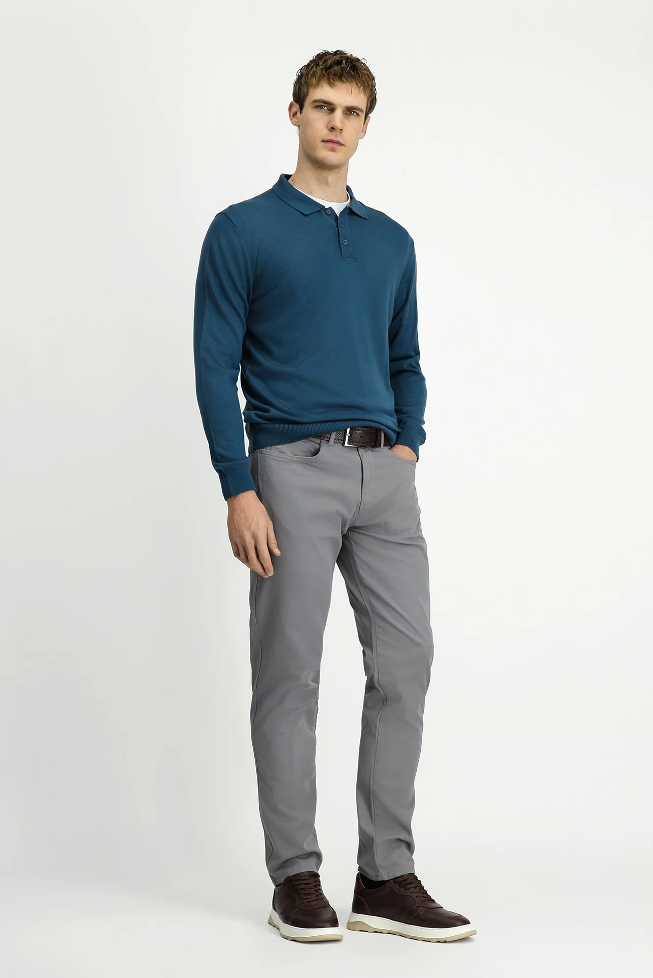 Orta Gri Slim Fit Dar Kesim Likralı Kanvas / Chino Pantolon - Image 2