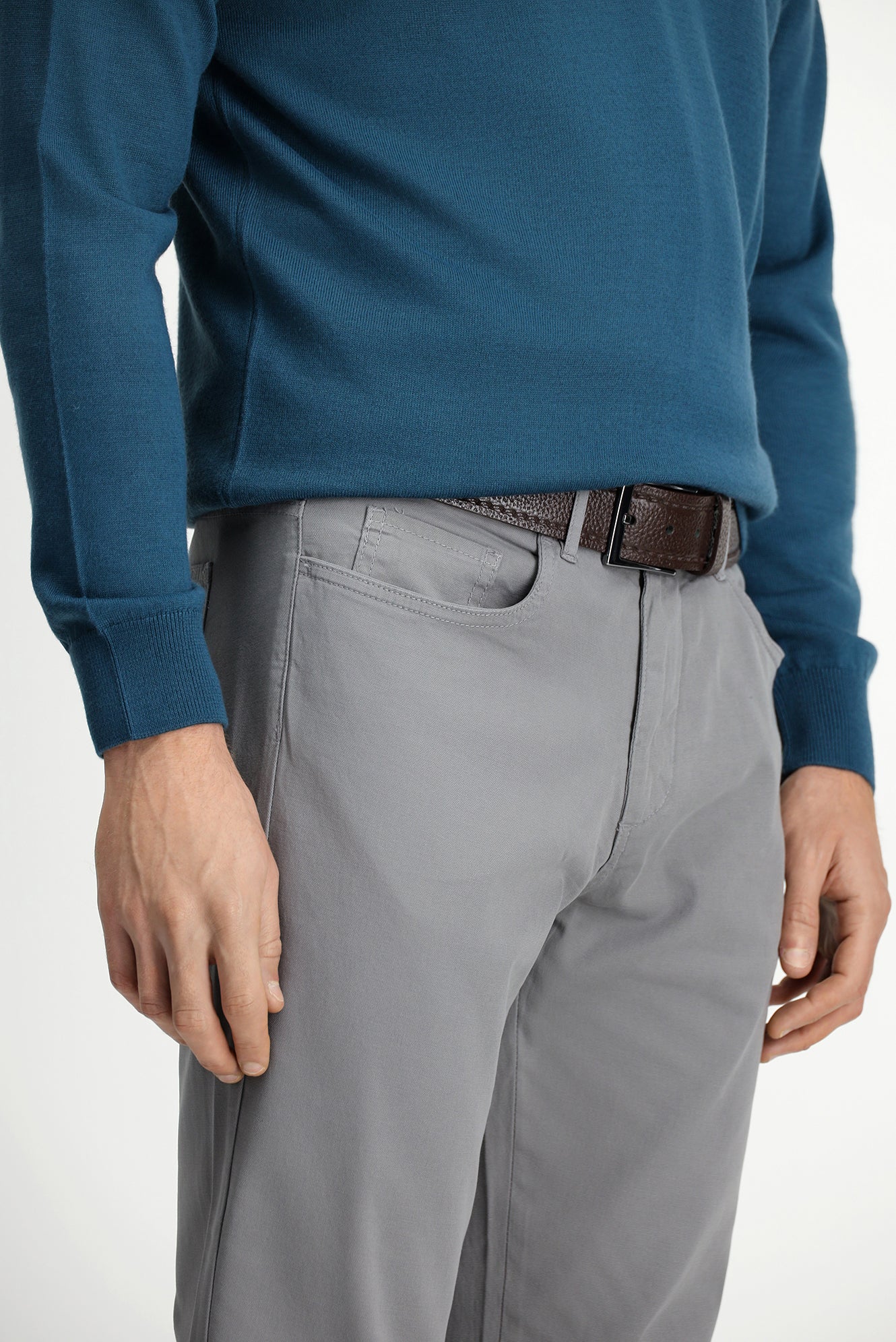 Orta Gri Slim Fit Dar Kesim Likralı Kanvas / Chino Pantolon - Image 3