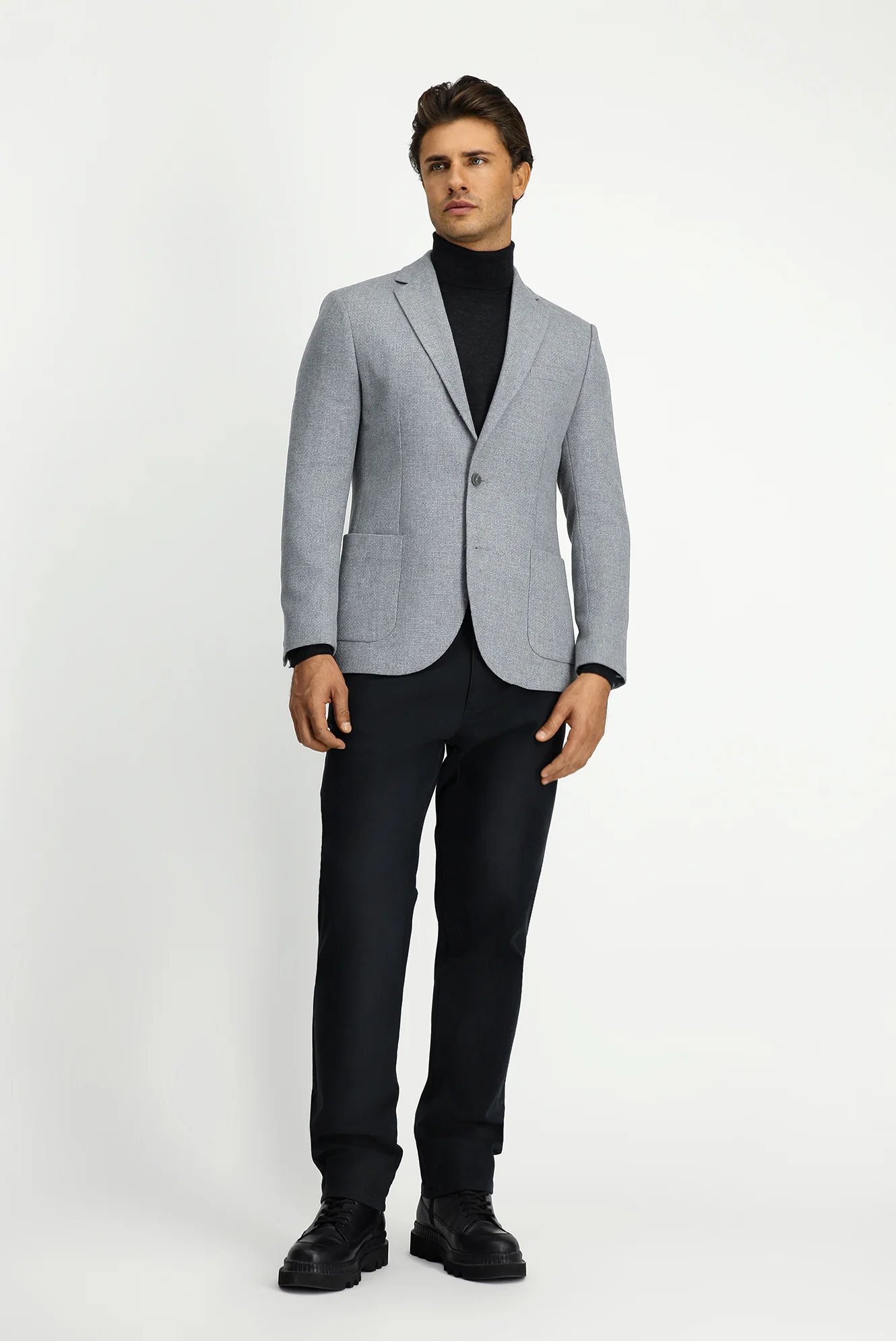 Orta Gri 7 Drop Slim Fit Dar Kesim Desenli Spor Yünlü Ceket - Image 2