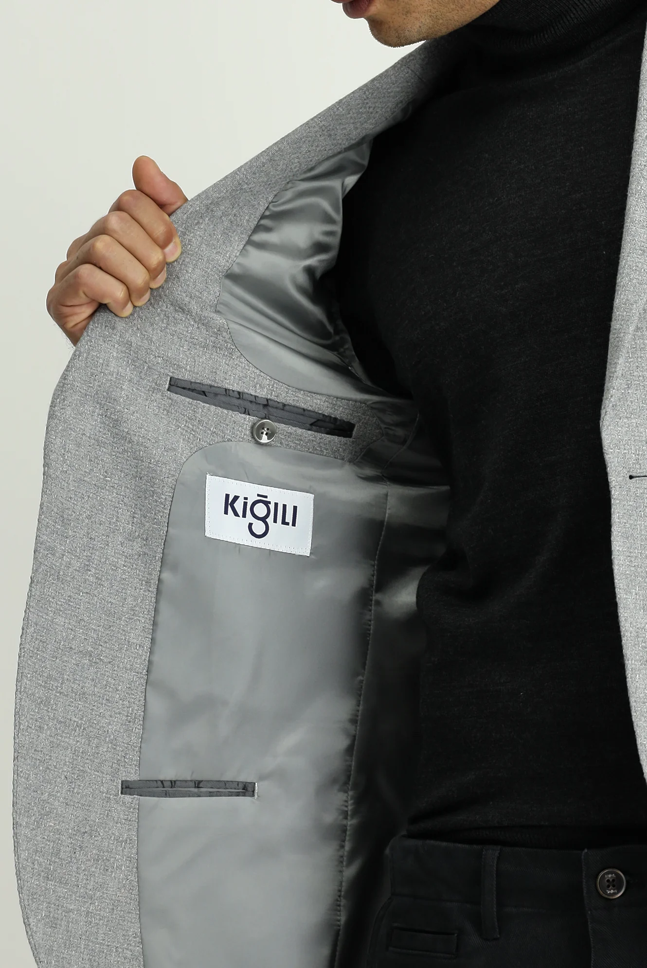 Orta Gri 7 Drop Slim Fit Dar Kesim Desenli Spor Yünlü Ceket - Image 7