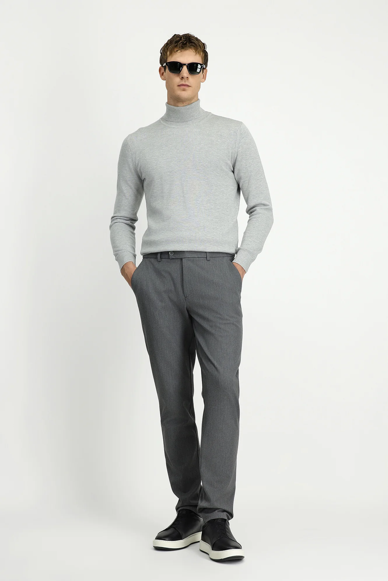 Orta Gri Slim Fit Dar Kesim Beli Lastikli Pamuklu Kanvas / Chino Pantolon