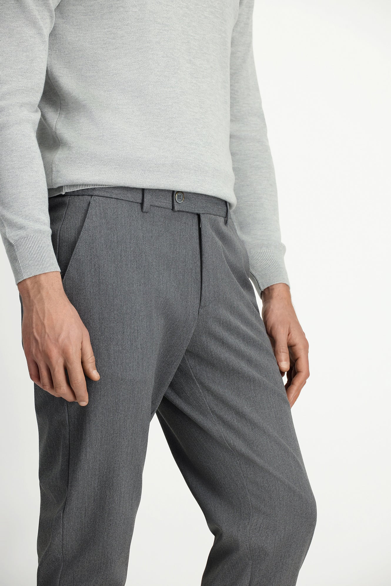 Orta Gri Slim Fit Dar Kesim Beli Lastikli Pamuklu Kanvas / Chino Pantolon - Image 3