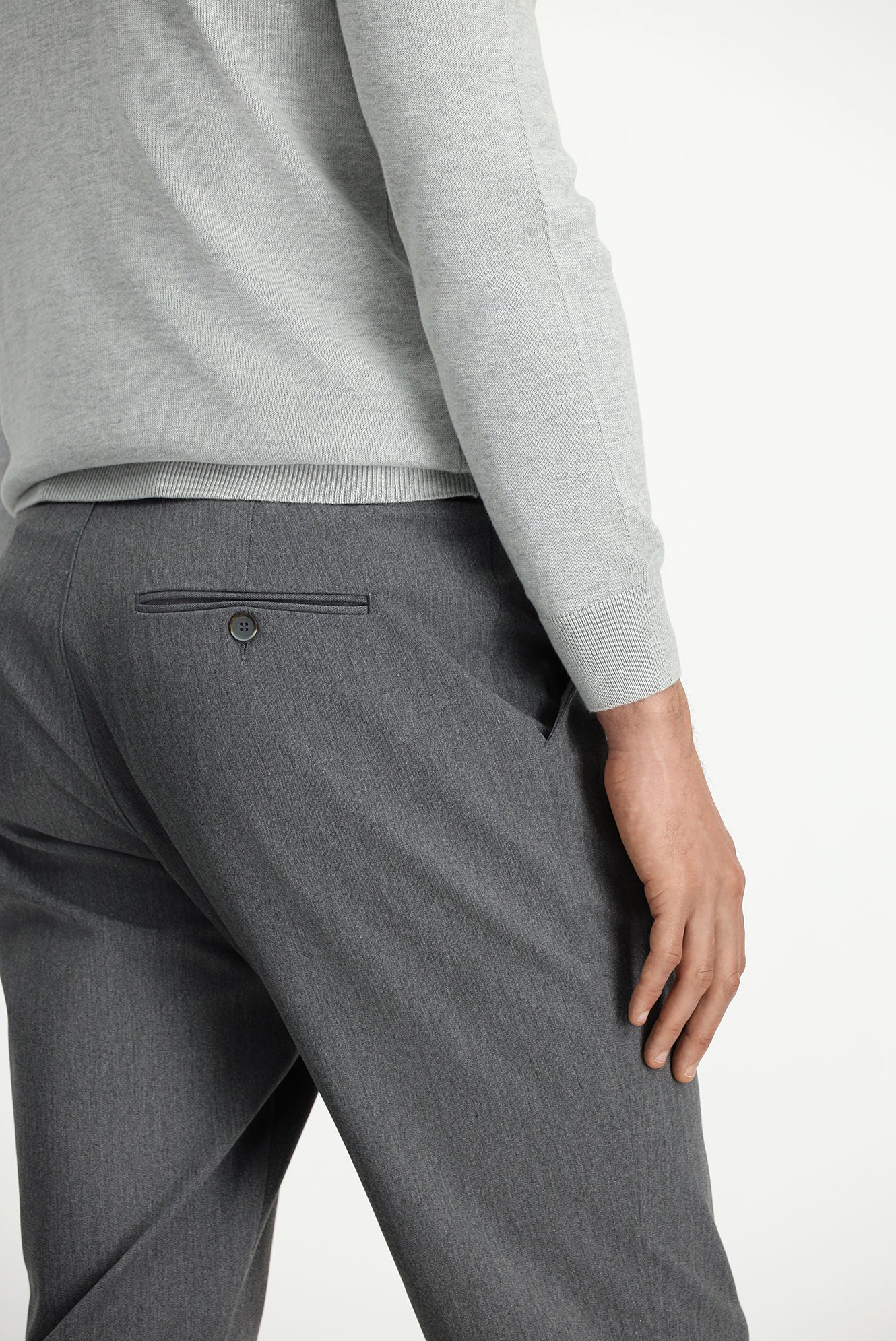 Orta Gri Slim Fit Dar Kesim Beli Lastikli Pamuklu Kanvas / Chino Pantolon - Image 4