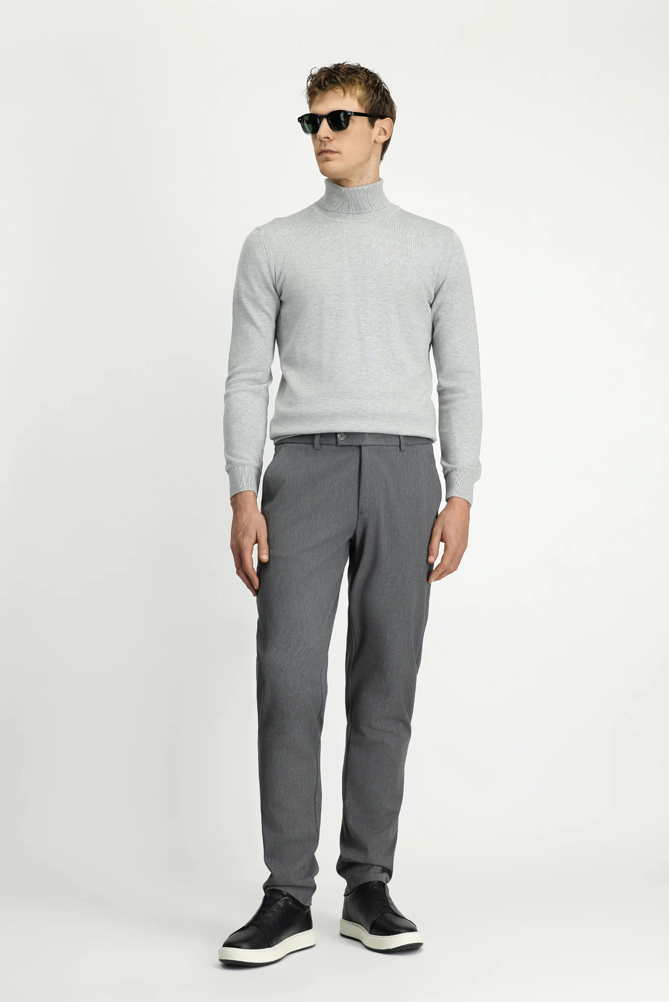 Orta Gri Slim Fit Dar Kesim Beli Lastikli Pamuklu Kanvas / Chino Pantolon - Image 5