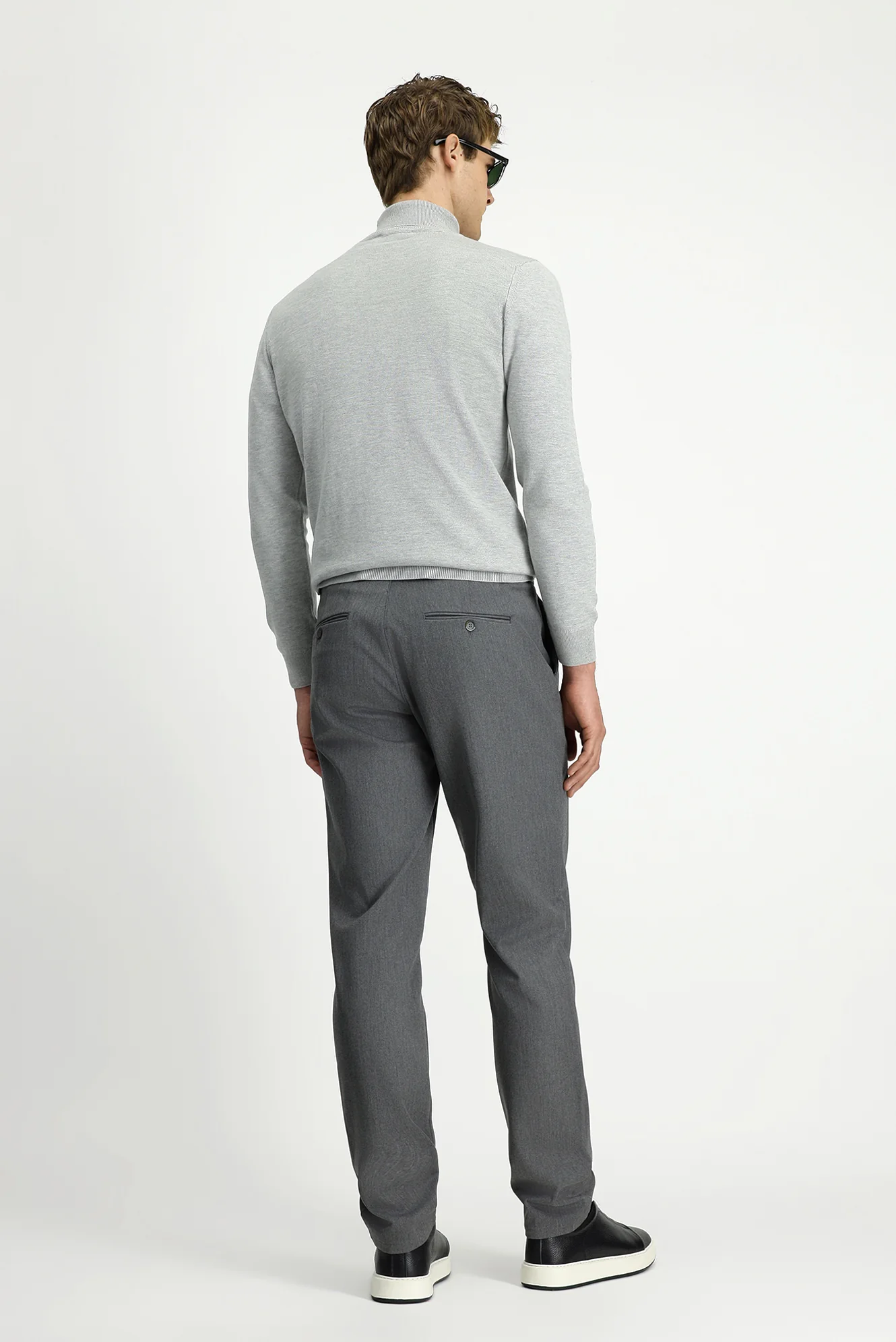 Orta Gri Slim Fit Dar Kesim Beli Lastikli Pamuklu Kanvas / Chino Pantolon - Image 6
