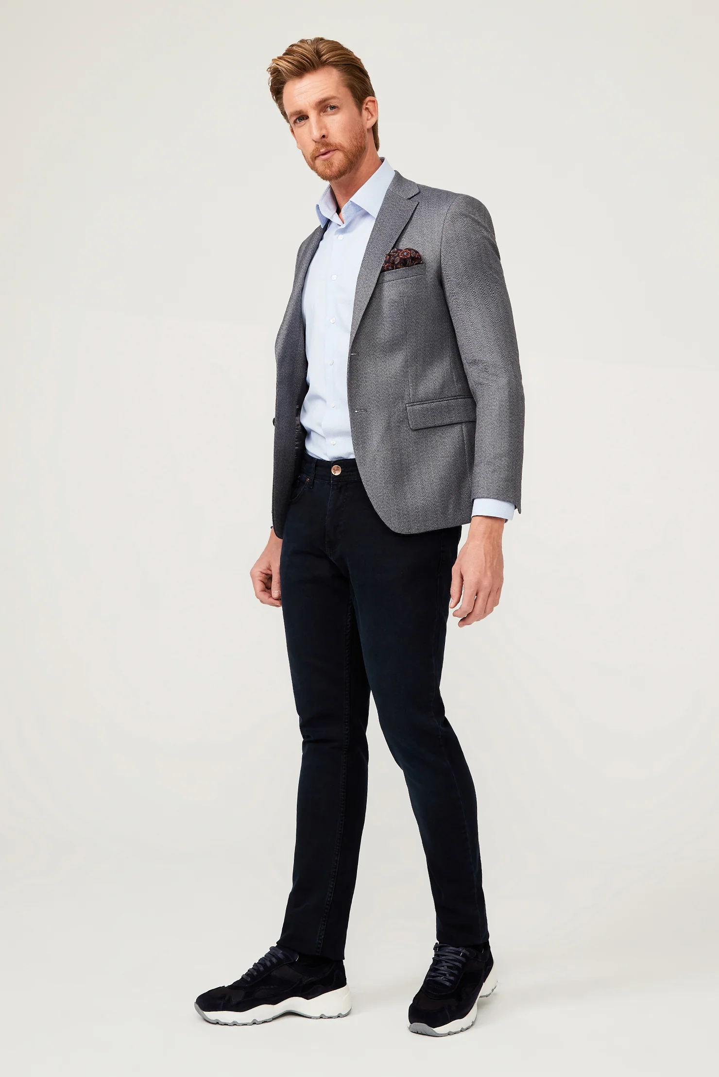 Orta Gri 7 Drop Slim Fit Dar Kesim Balık Sırtı Ceket