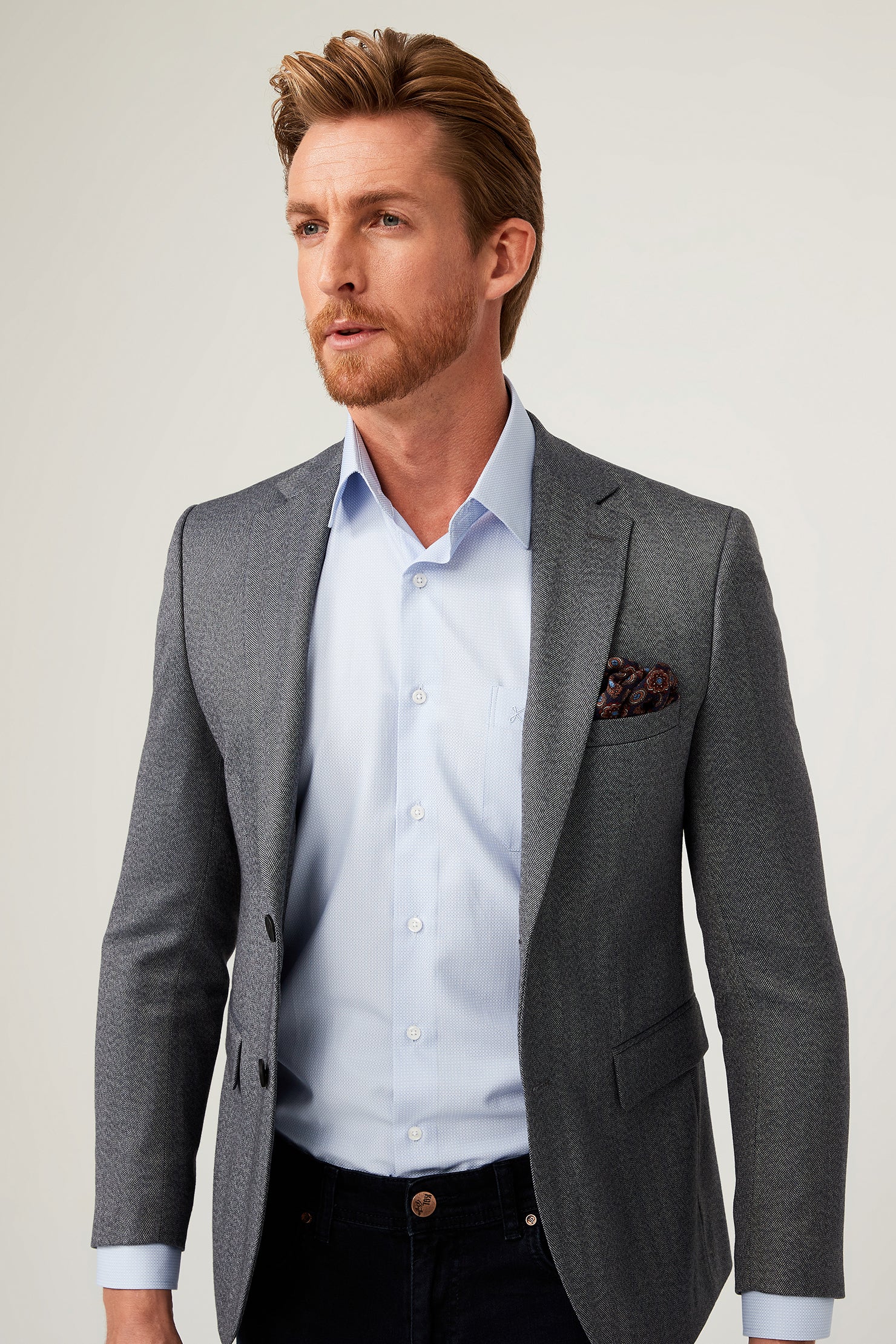 Orta Gri 7 Drop Slim Fit Dar Kesim Balık Sırtı Ceket - Image 2