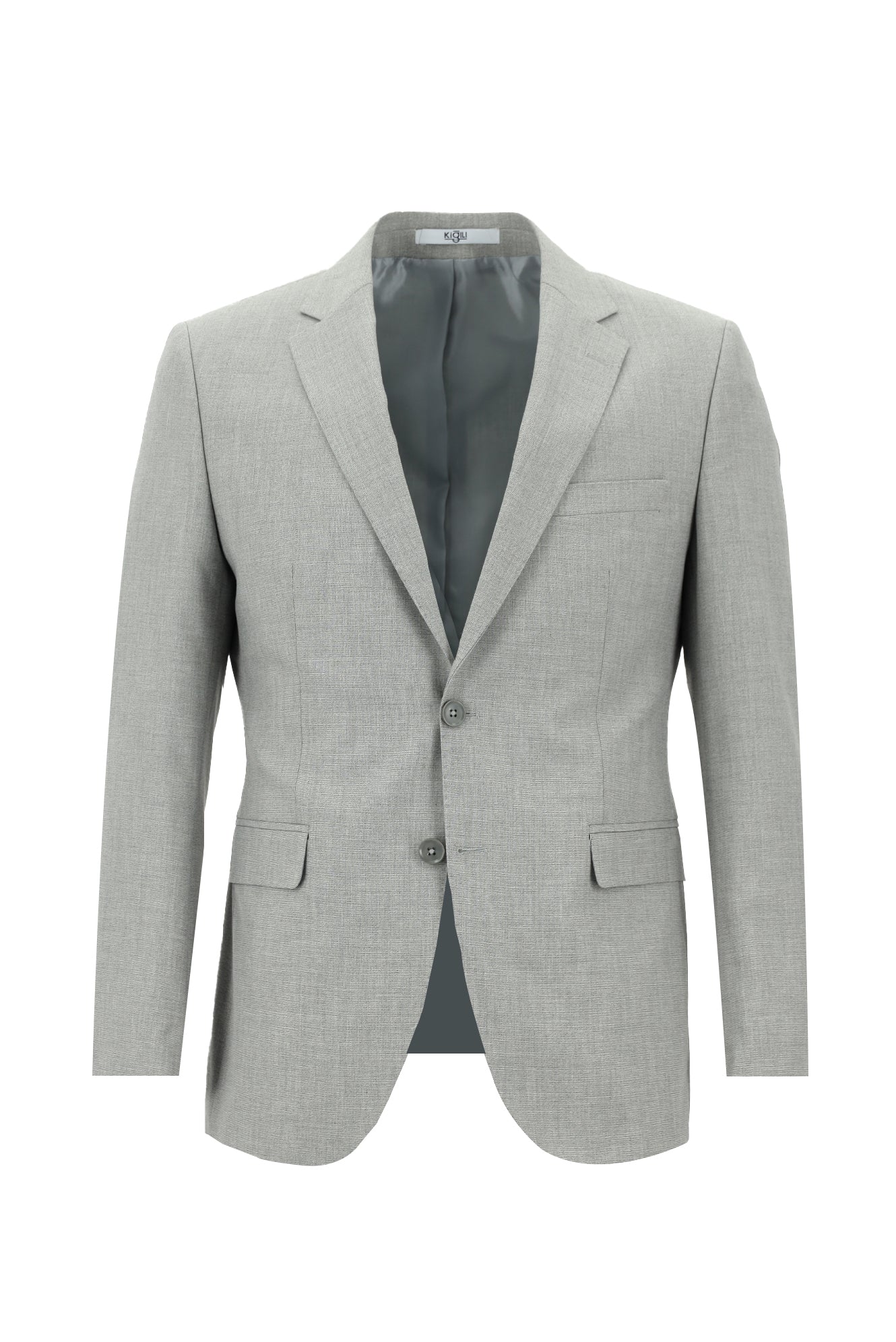 Orta Gri 7 Drop Slim Fit Dar Kesim Beli Lastikli İpli Desenli Takım Elbise - Image 2