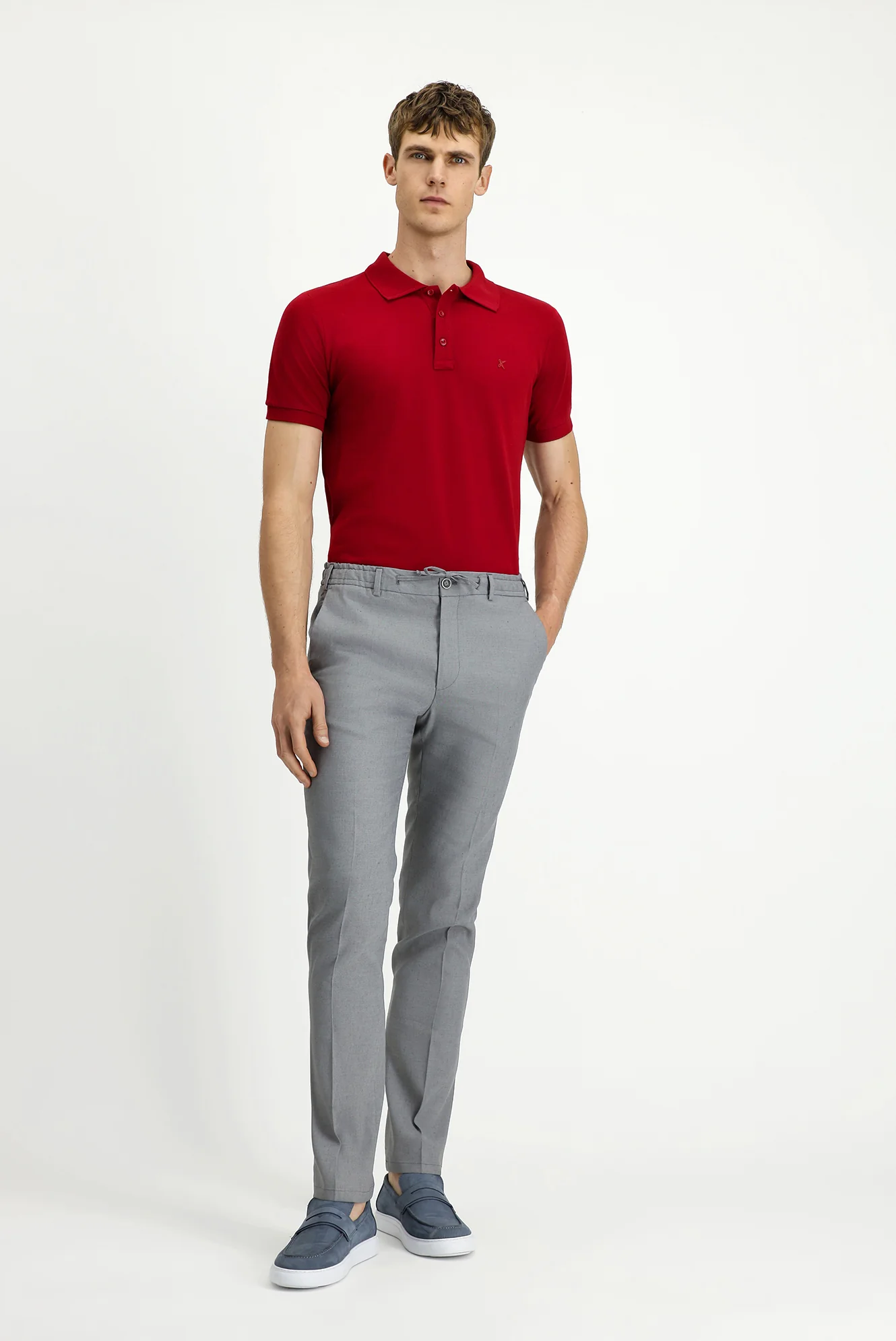 Orta Gri Slim Fit Dar Kesim Beli Lastikli İpli Keten Karışımlı Jogger Pantolon