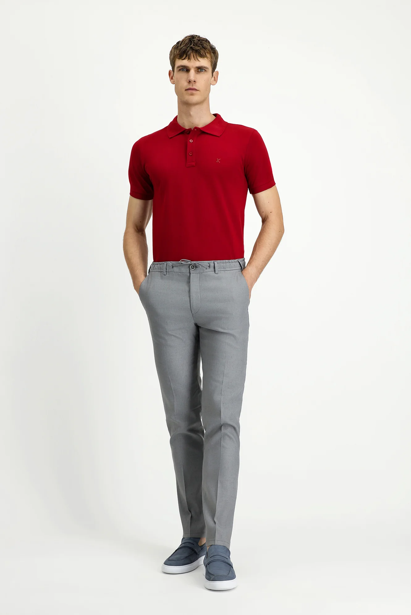Orta Gri Slim Fit Dar Kesim Beli Lastikli İpli Keten Karışımlı Jogger Pantolon - Image 3