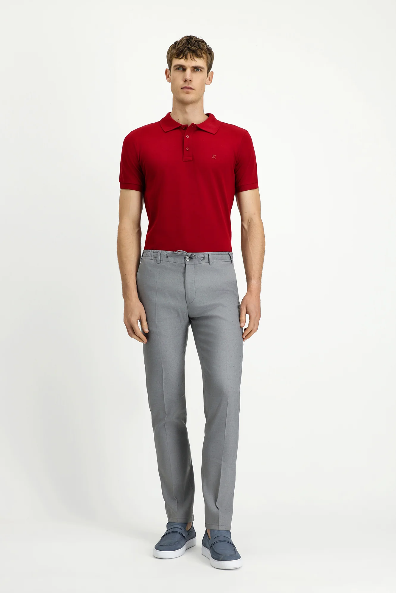Orta Gri Slim Fit Dar Kesim Beli Lastikli İpli Keten Karışımlı Jogger Pantolon - Image 4