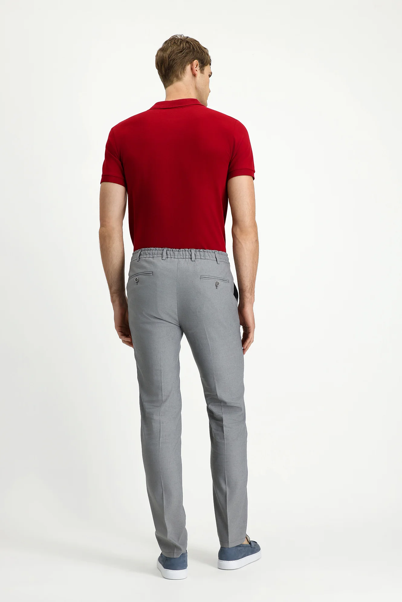 Orta Gri Slim Fit Dar Kesim Beli Lastikli İpli Keten Karışımlı Jogger Pantolon - Image 5