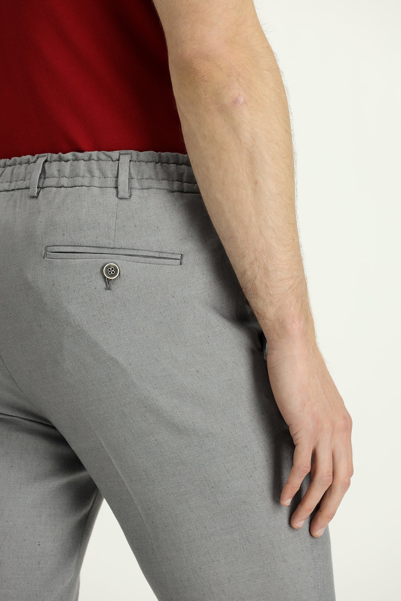 Orta Gri Slim Fit Dar Kesim Beli Lastikli İpli Keten Karışımlı Jogger Pantolon - Image 7