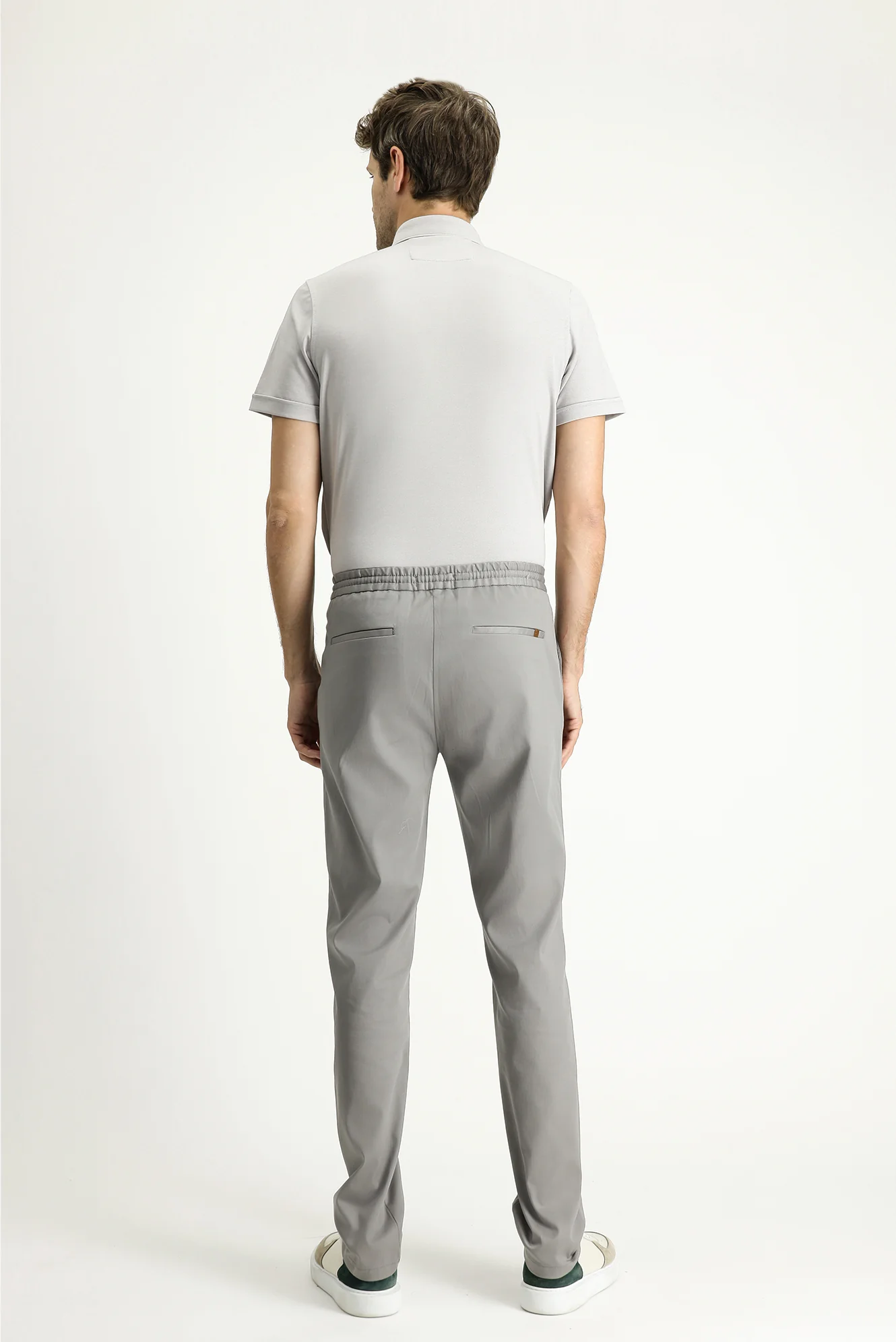 Orta Gri Slim Fit Dar Kesim Beli Lastikli İpli Likralı Jogger Pantolon - Image 4