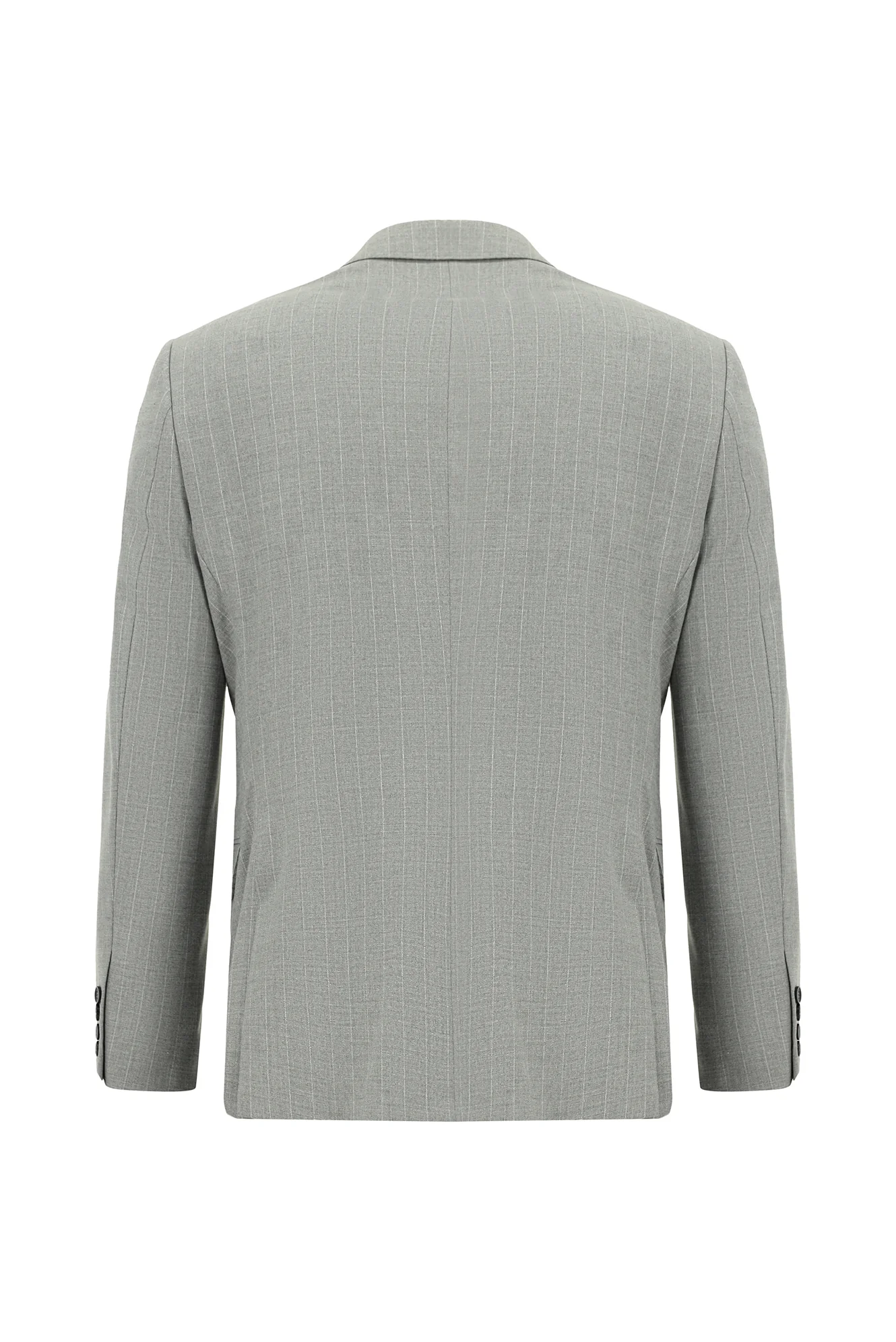 Orta Gri 7 Drop Slim Fit Dar Kesim Çizgili Kruvaze Takım Elbise - Image 3