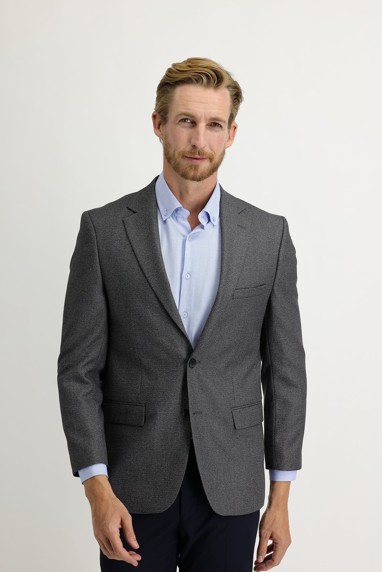 Orta Gri 7 Drop Slim Fit Dar Kesim Klasik Desenli Ceket - Image 2