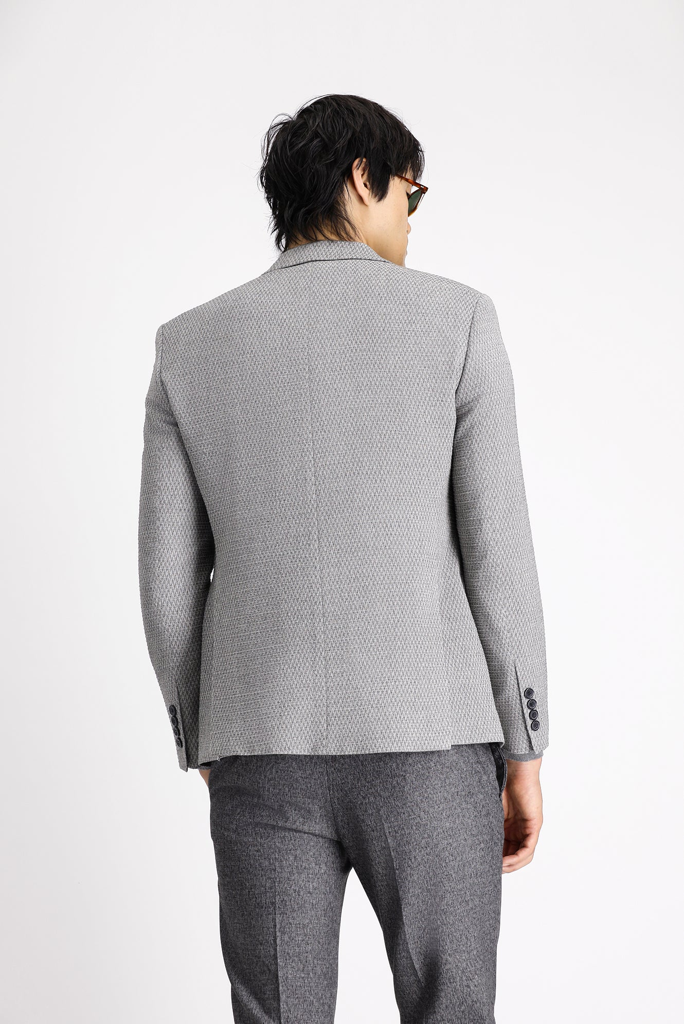 Orta Gri 7 Drop Slim Fit Dar Kesim Desenli Kruvaze Ceket - Image 4