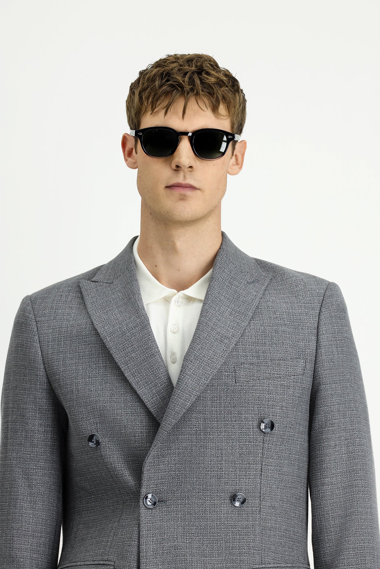 Orta Gri 7 Drop Slim Fit Dar Kesim Desenli Kruvaze Ceket - Image 4