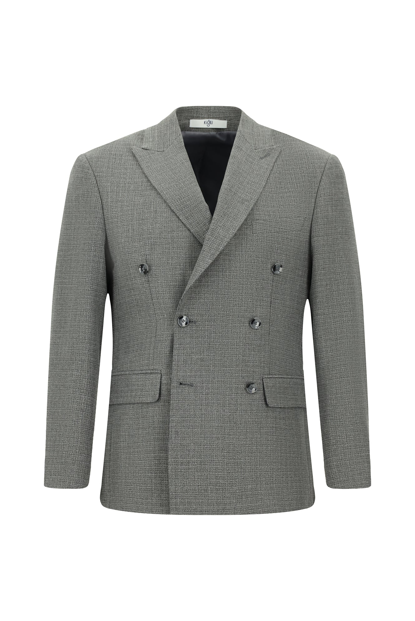 Orta Gri 7 Drop Slim Fit Dar Kesim Desenli Kruvaze Ceket - Image 7
