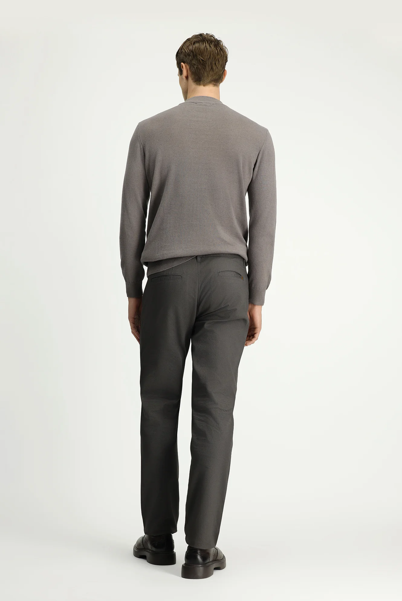 Orta Gri Slim Fit Dar Kesim Desenli Likralı Kanvas / Chino Pantolon - Image 4