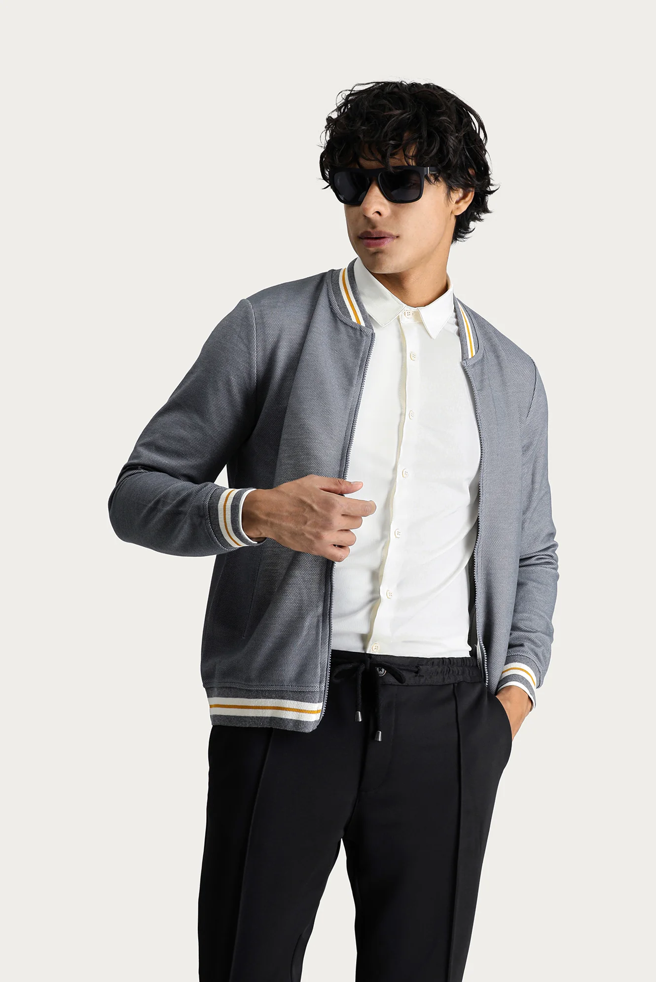 Orta Gri Slim Fit Dar Kesim Fermuarlı Sweatshirt