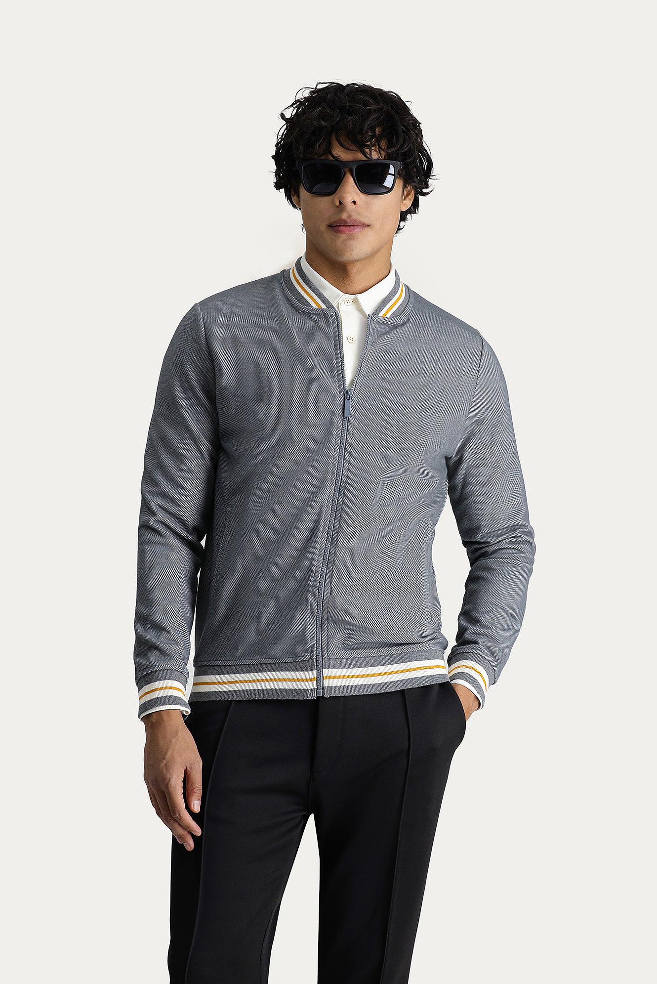 Orta Gri Slim Fit Dar Kesim Fermuarlı Sweatshirt - Image 2