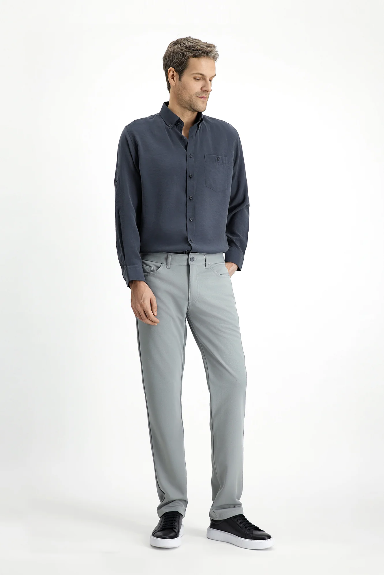 Orta Gri Slim Fit Dar Kesim Kanvas / Chino Pantolon - Image 3