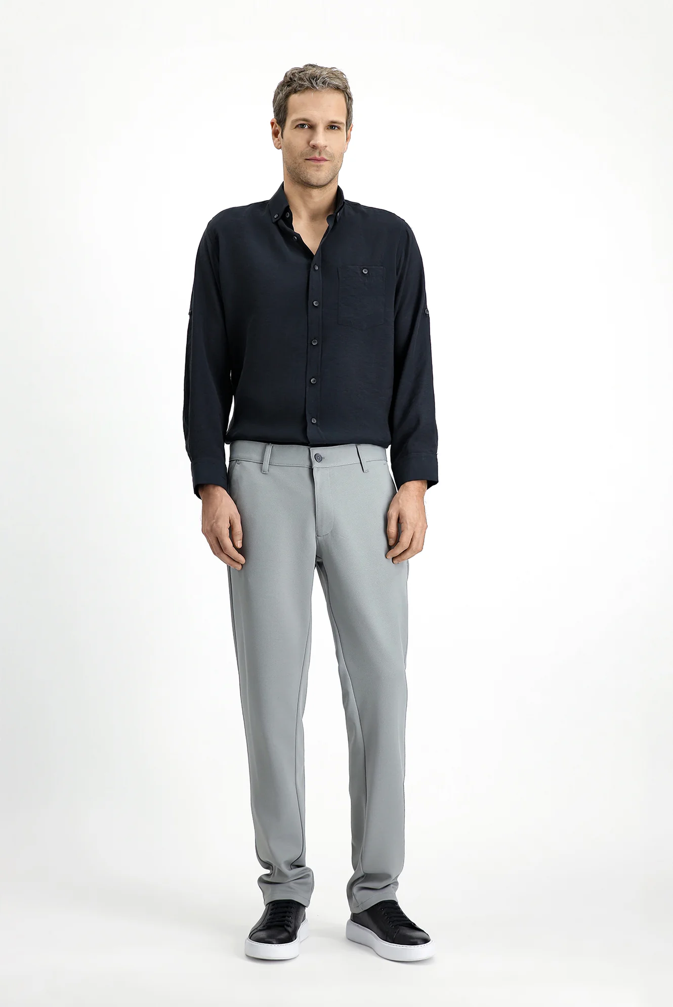 Orta Gri Slim Fit Dar Kesim 4 Mevsim Esnek Chino Spor Pantolon - Image 3