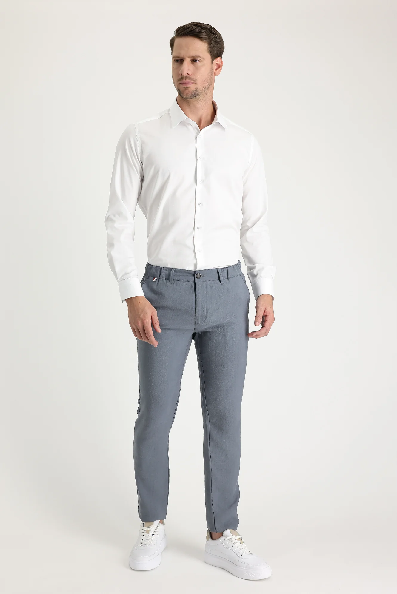Orta Gri Slim Fit Dar Kesim Kanvas / Chino Pantolon