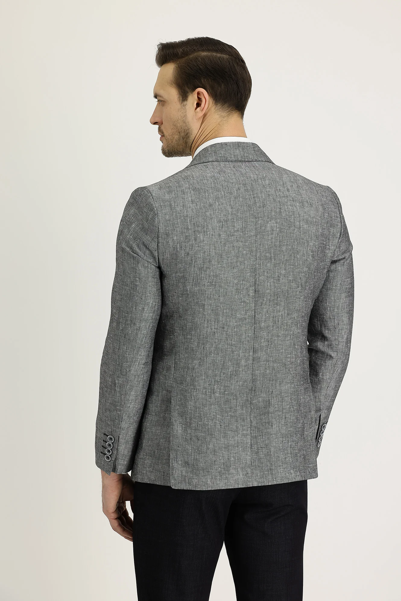 Orta Gri 7 Drop Slim Fit Dar Kesim Klasik Desenli Keten Ceket - Image 3