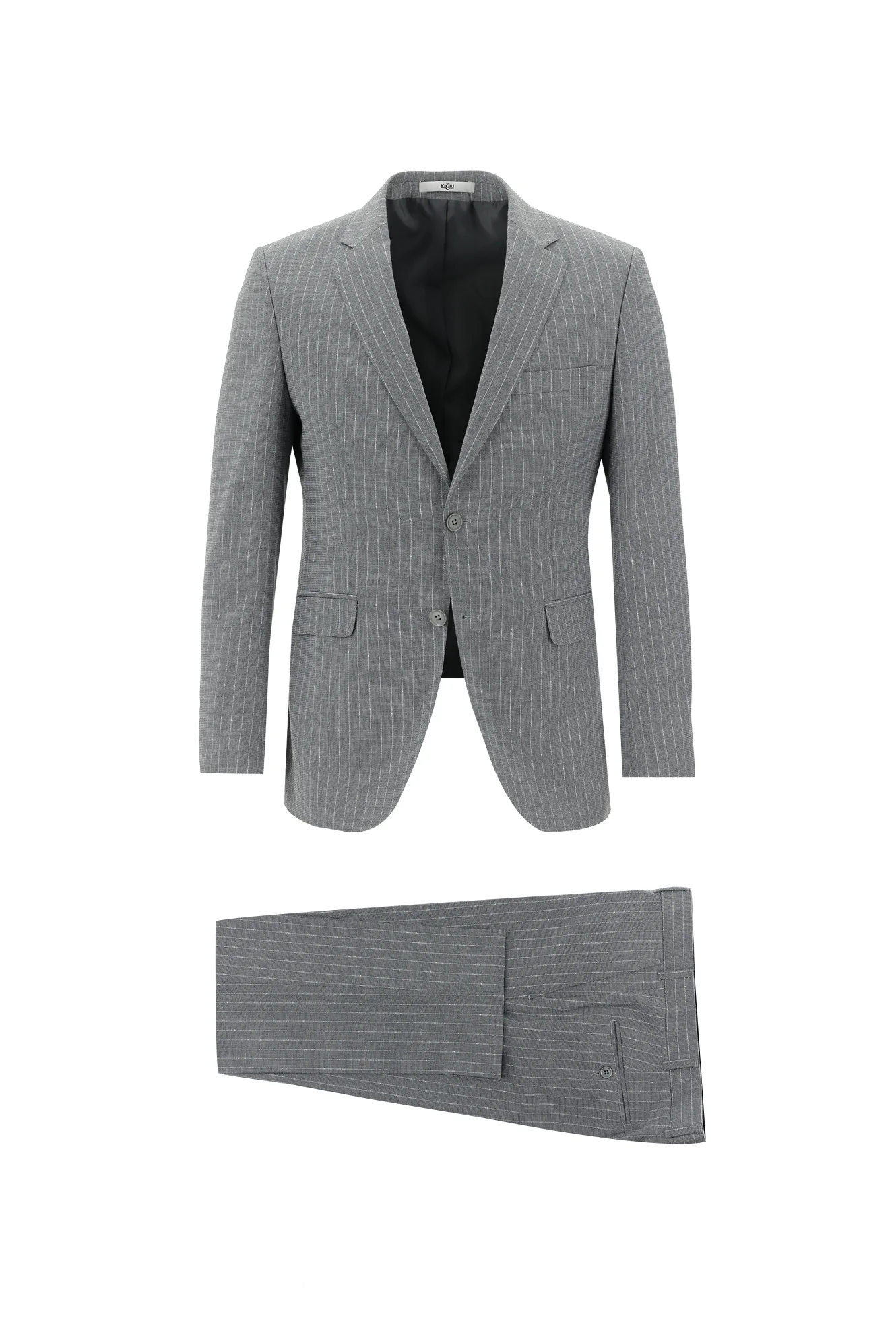 Orta Gri 7 Drop Slim Fit Dar Kesim Desenli Takım Elbise