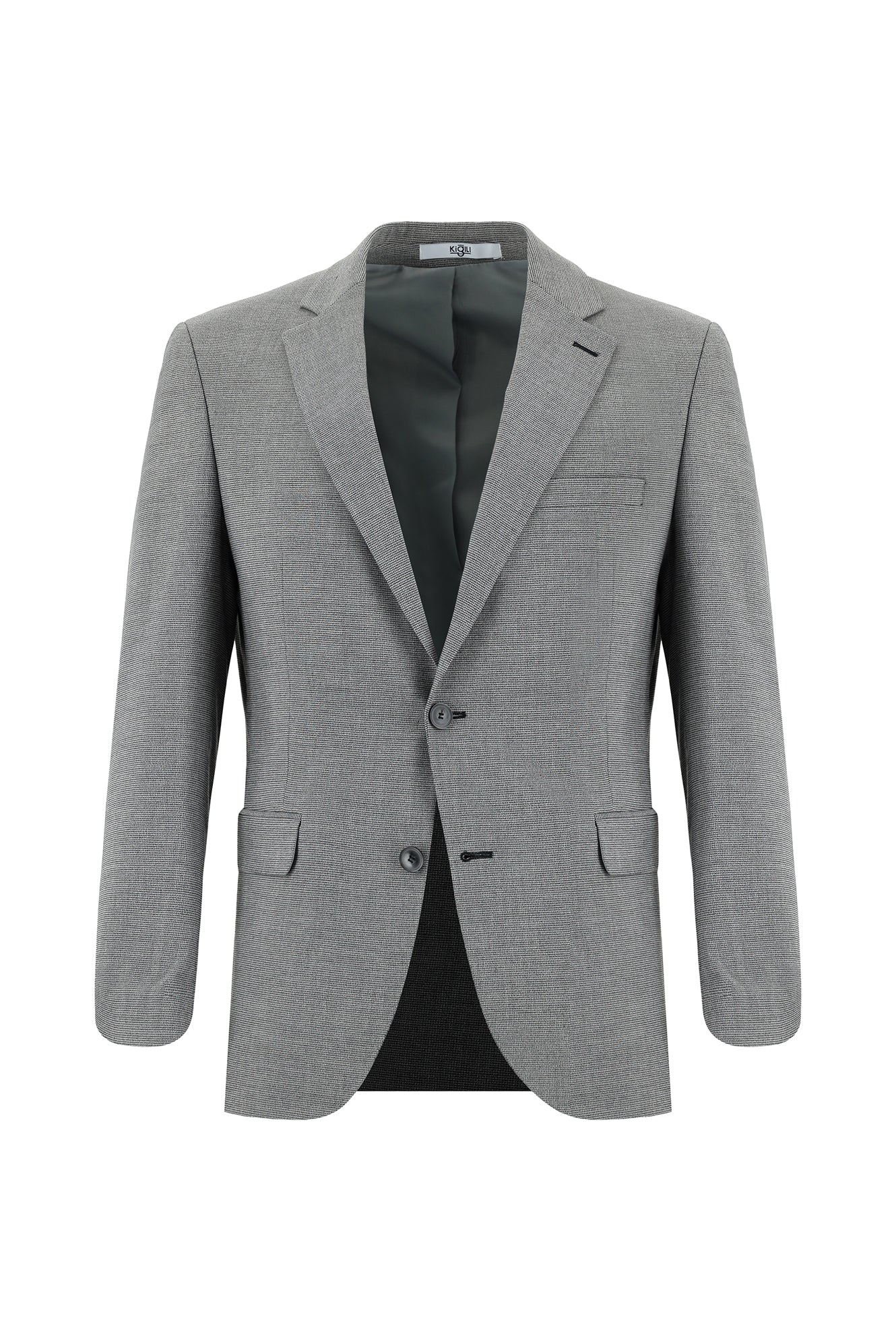 Orta Gri 7 Drop Slim Fit Dar Kesim Desenli Takım Elbise - Image 2