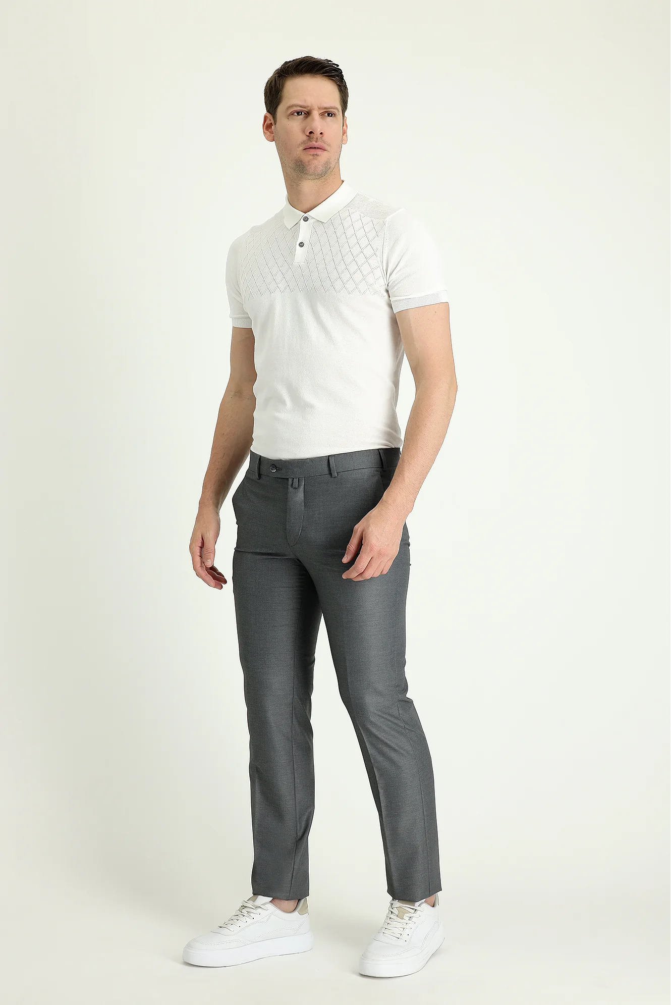 Orta Gri 7 Drop Slim Fit Dar Kesim Klasik Kumaş Pantolon