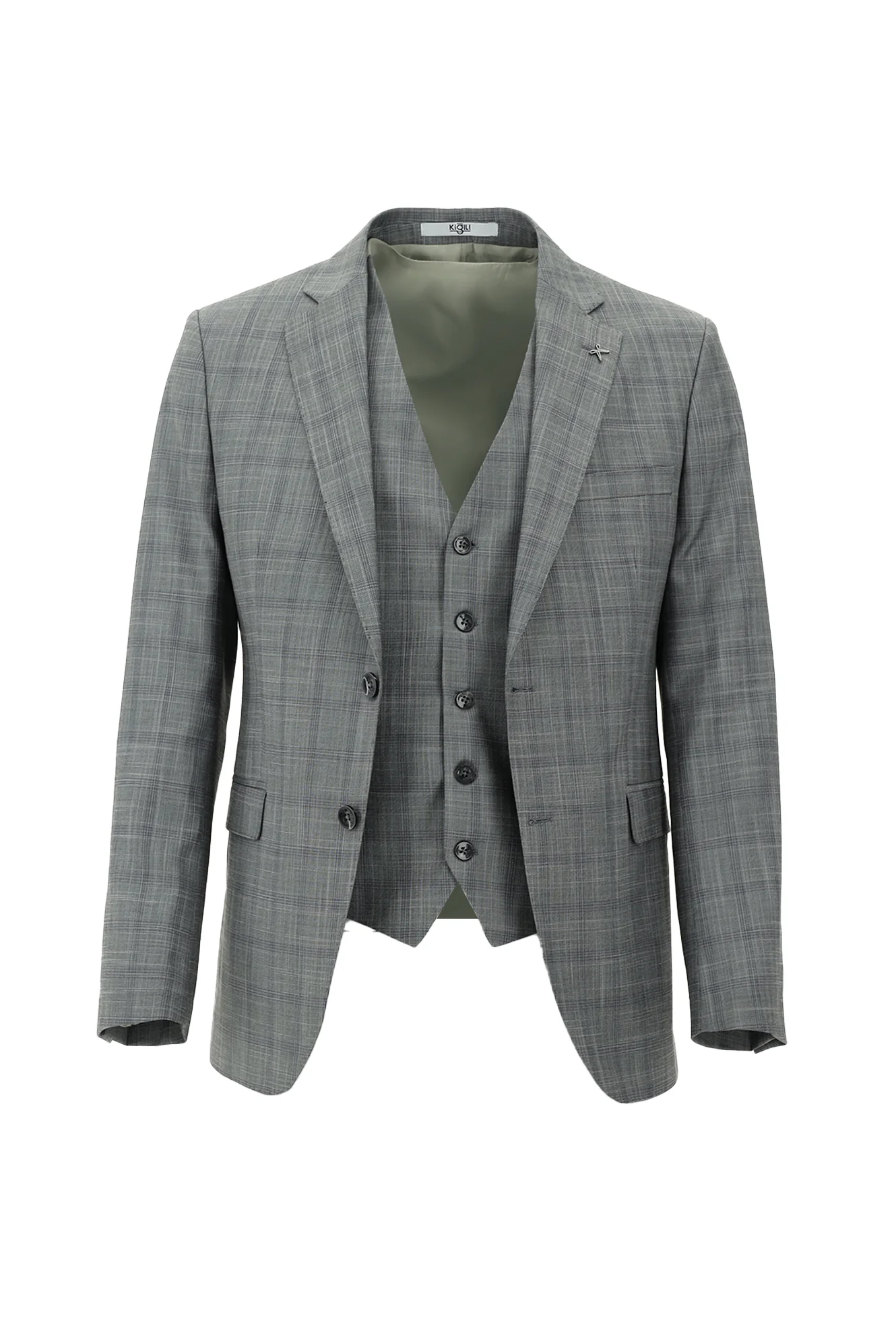 Orta Gri 7 Drop Slim Fit Dar Kesim Kombinli Yelekli Takım Elbise - Image 2