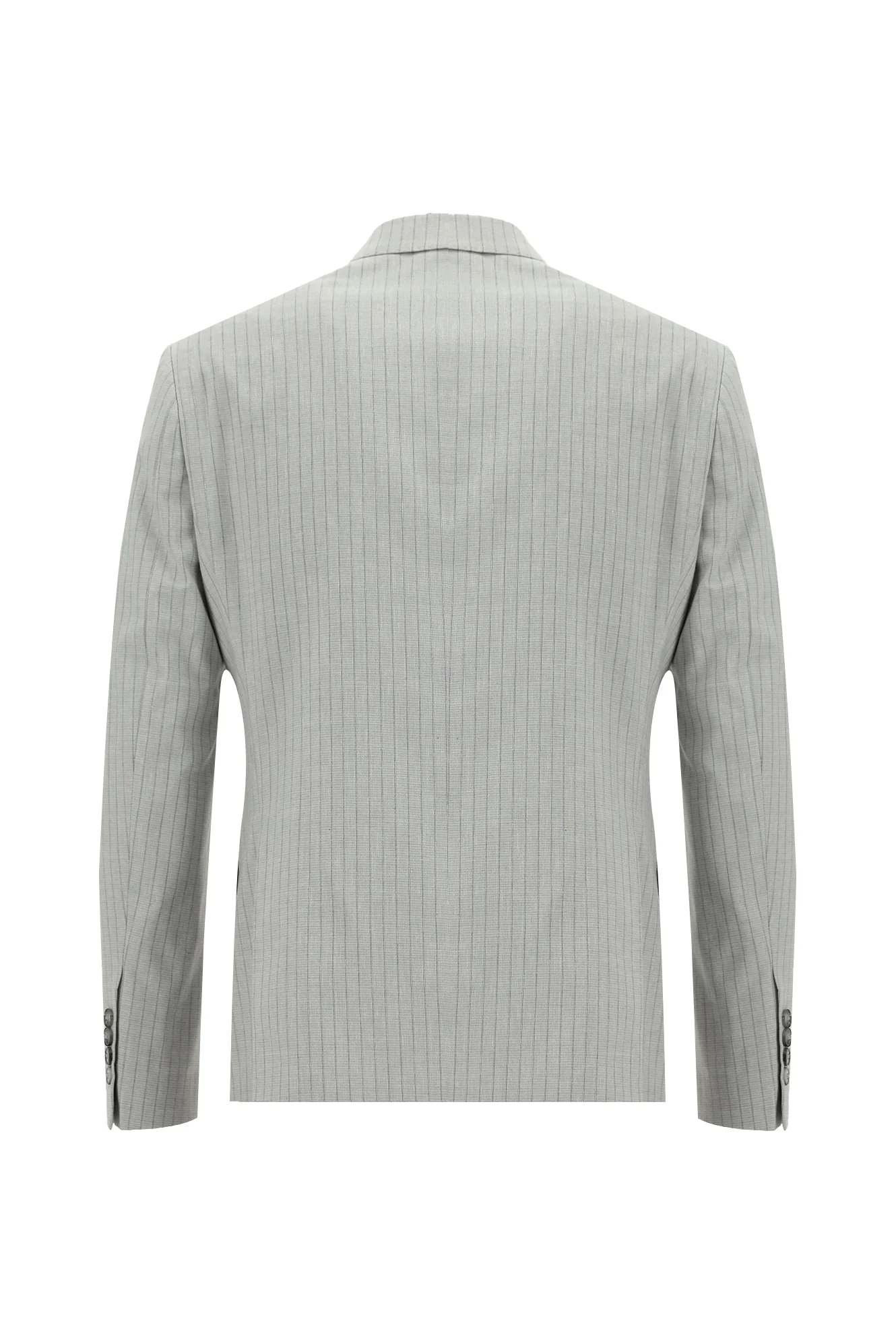 Orta Gri 7 Drop Slim Fit Dar Kesim Kruvaze Çizgili Keten Karışımlı Takım Elbise - Image 3