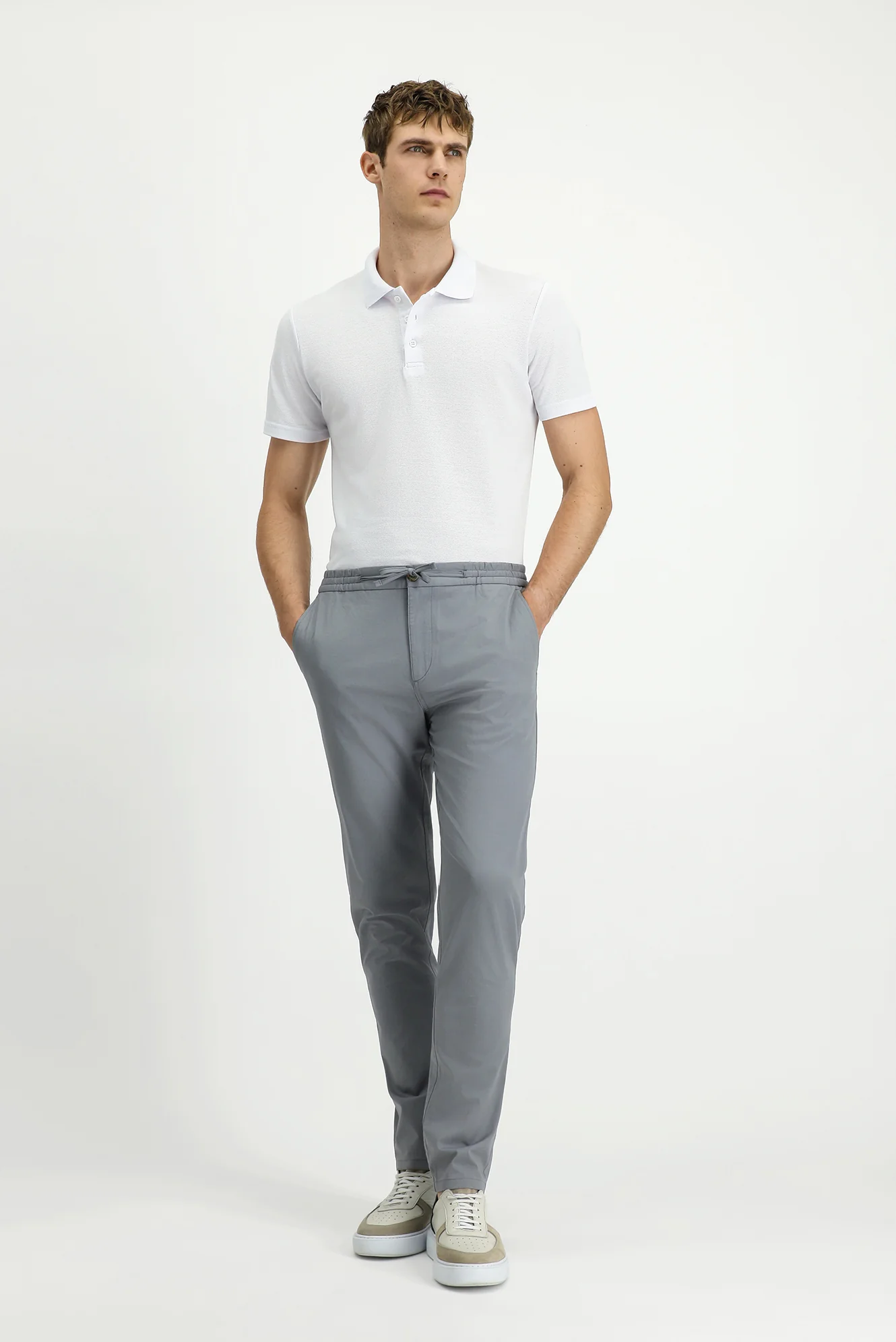 Orta Gri Slim Fit Dar Kesim Likralı Beli Lastikli İpli Jogger Pantolon - Image 2