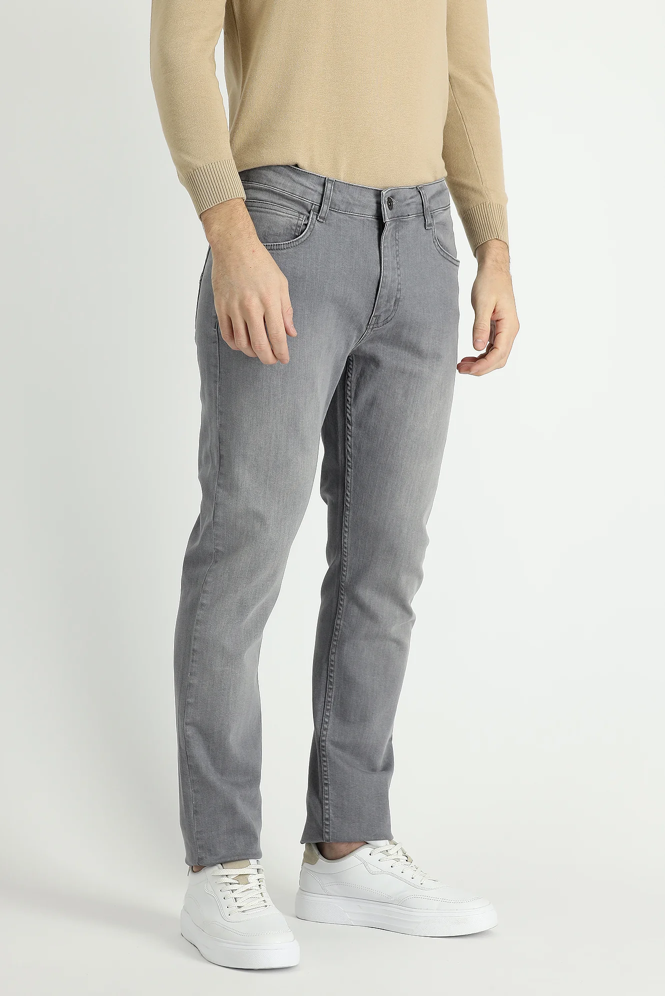 Orta Gri Slim Fit Dar Kesim Likralı Denim Pantolon - Image 2