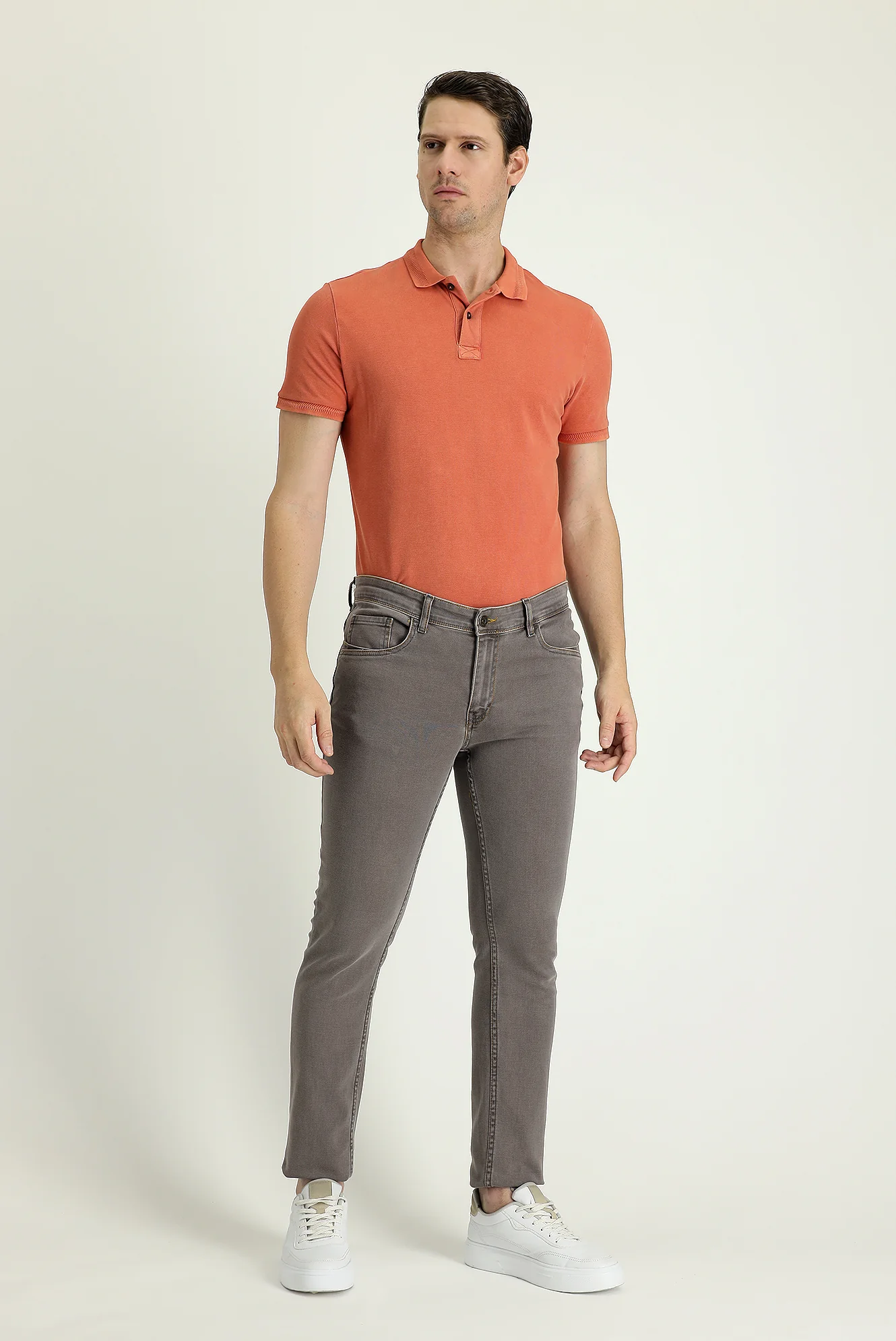Orta Gri Slim Fit Dar Kesim Likralı Denim Pantolon - Image 2