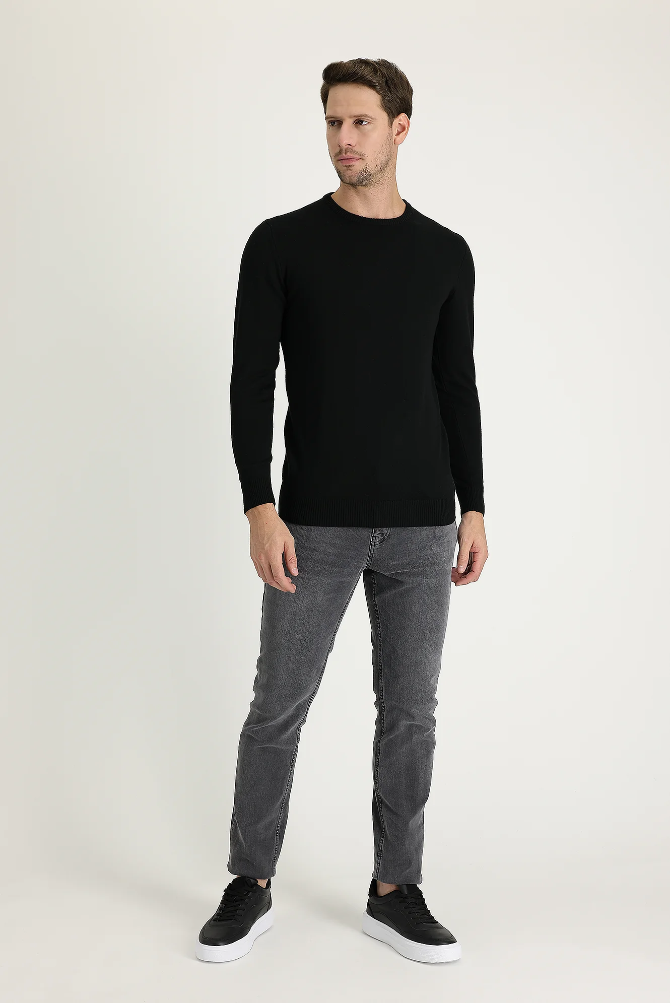 Orta Gri Slim Fit Dar Kesim Likralı Denim Pantolon