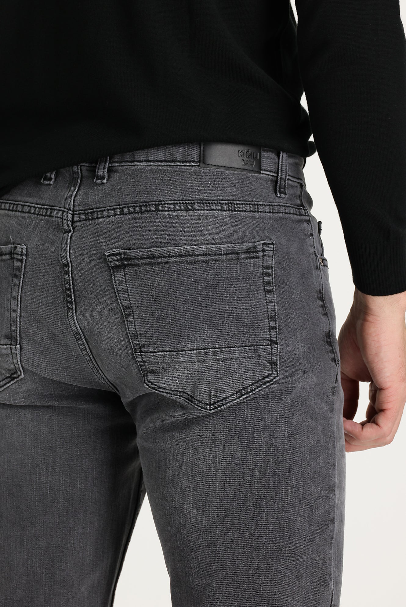 Orta Gri Slim Fit Dar Kesim Likralı Denim Pantolon - Image 4