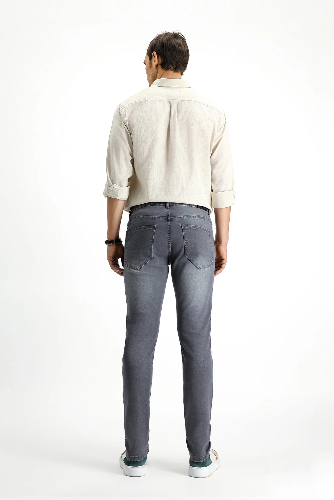 Orta Gri Slim Fit Dar Kesim Likralı Denim Pantolon - Image 4