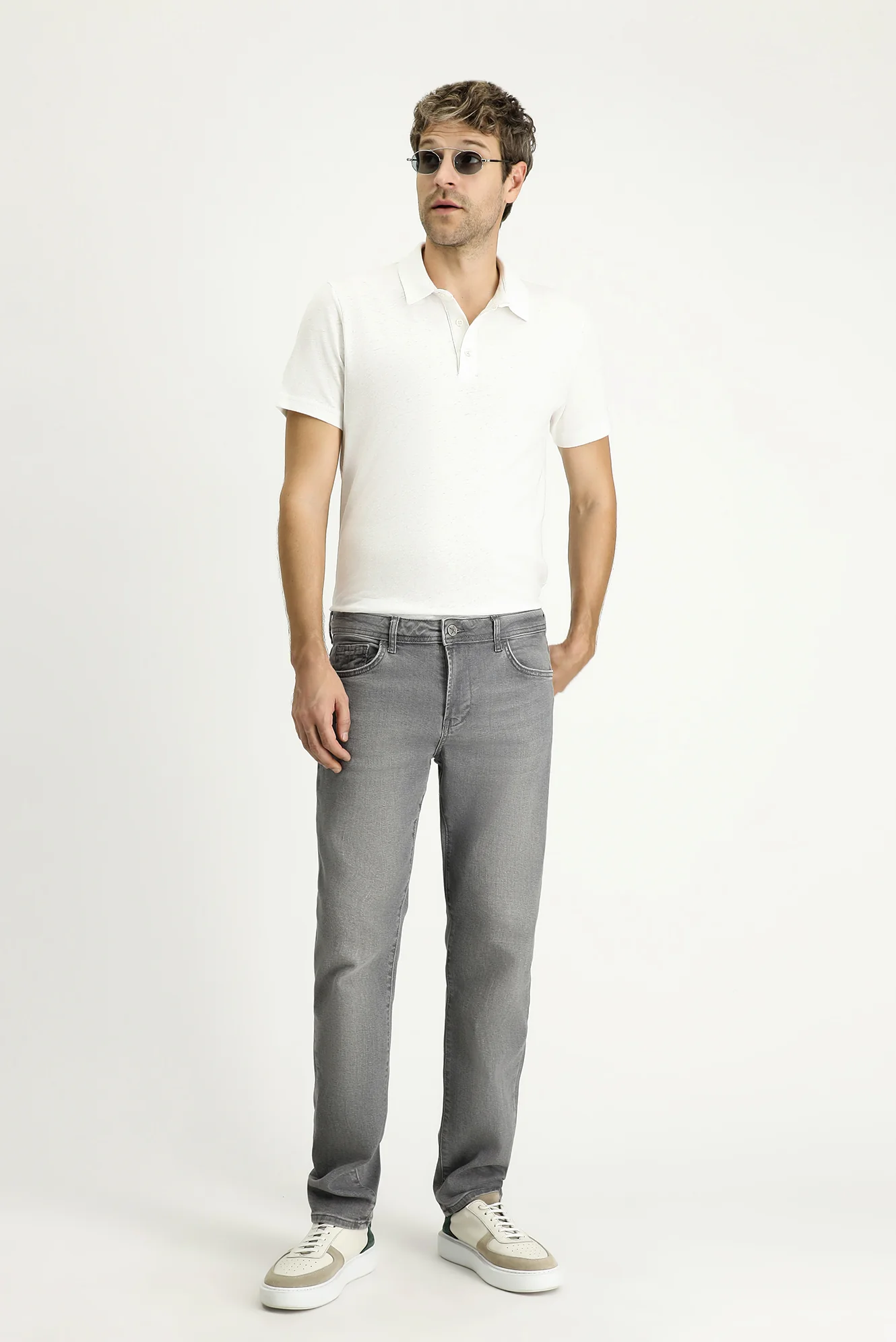 Orta Gri Slim Fit Dar Kesim Likralı Denim Pantolon - Image 2