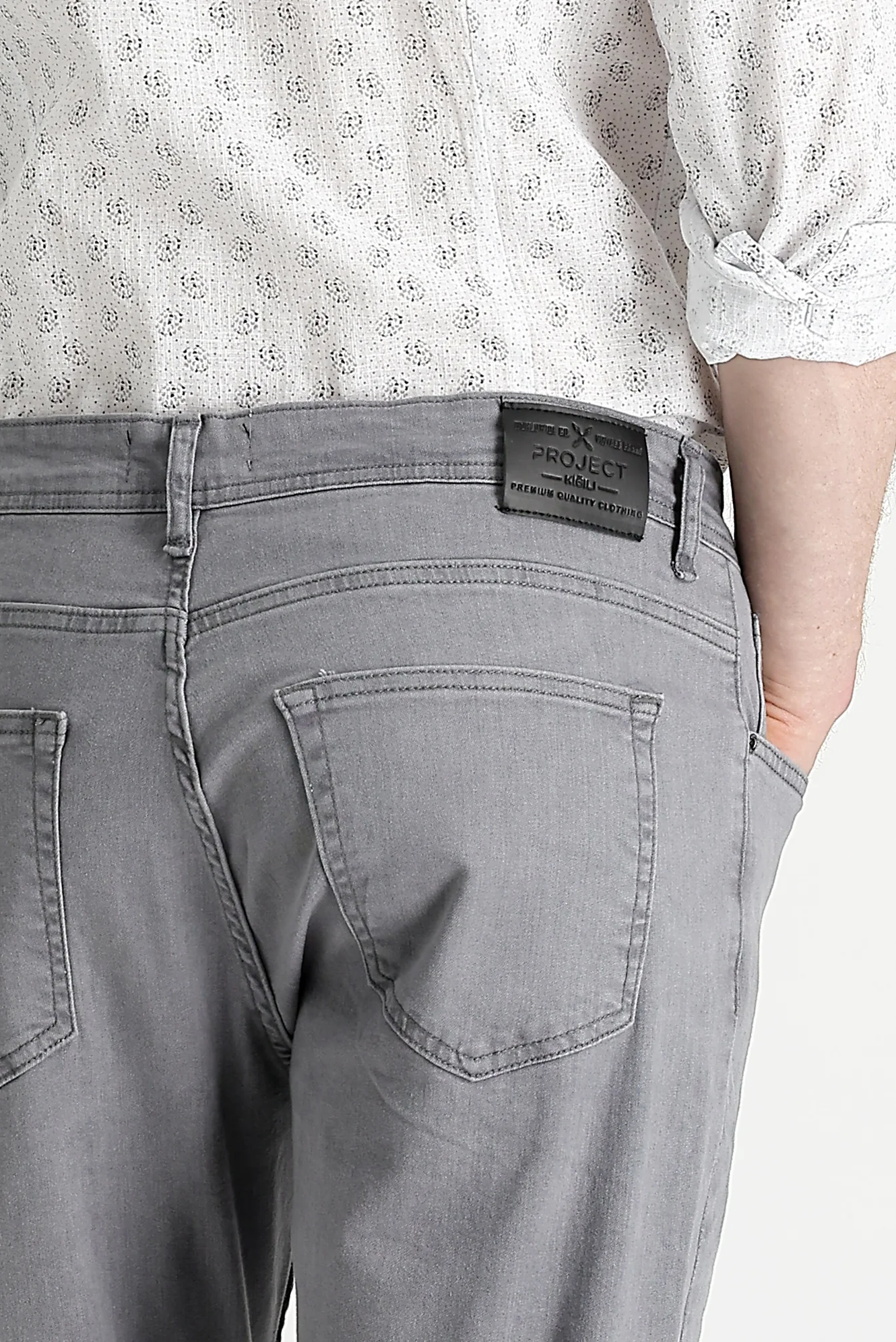 Orta Gri Slim Fit Dar Kesim Likralı Denim Pantolon - Image 4