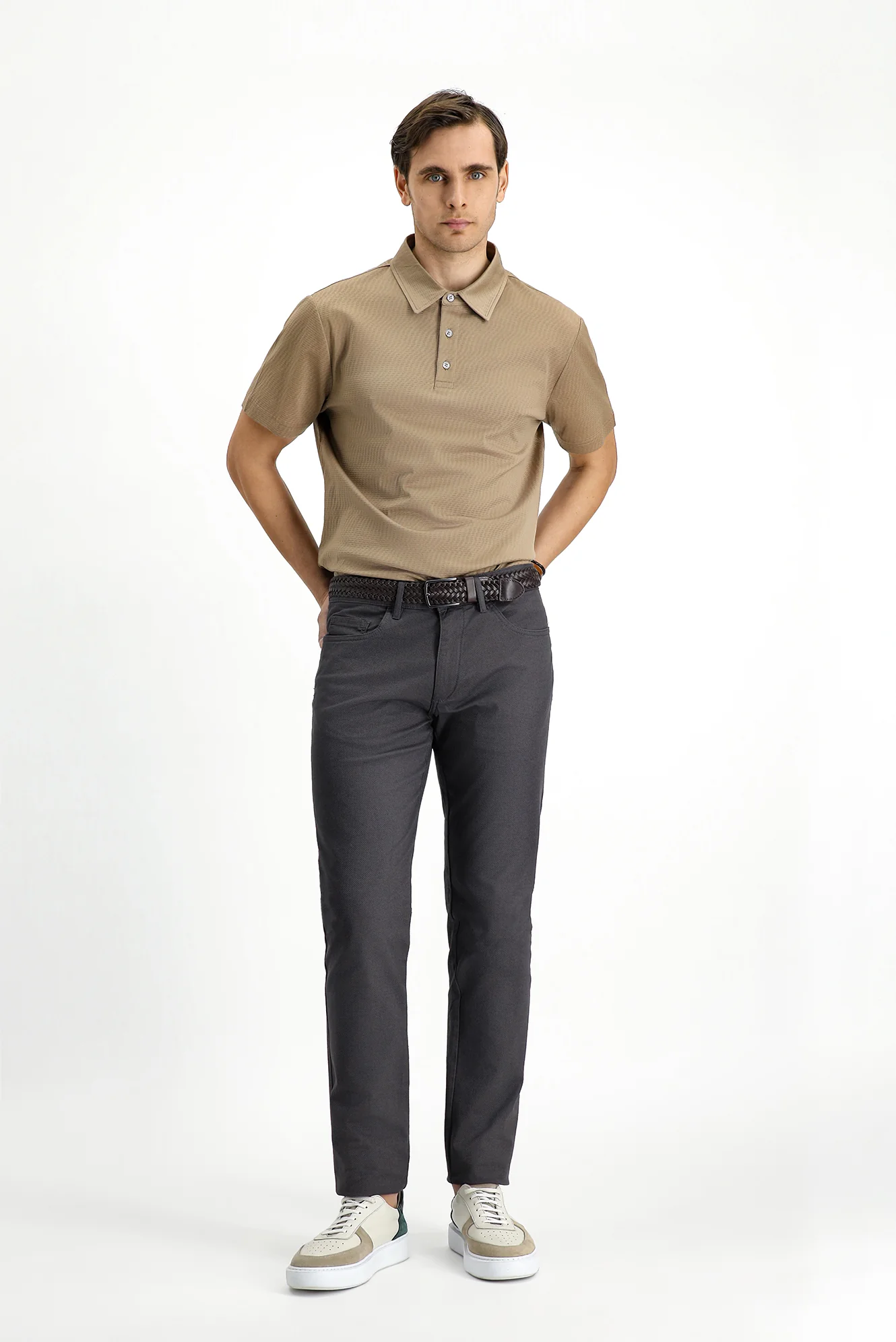 Orta Gri Slim Fit Dar Kesim Likralı Desenli Kanvas / Chino Pantolon - Image 3