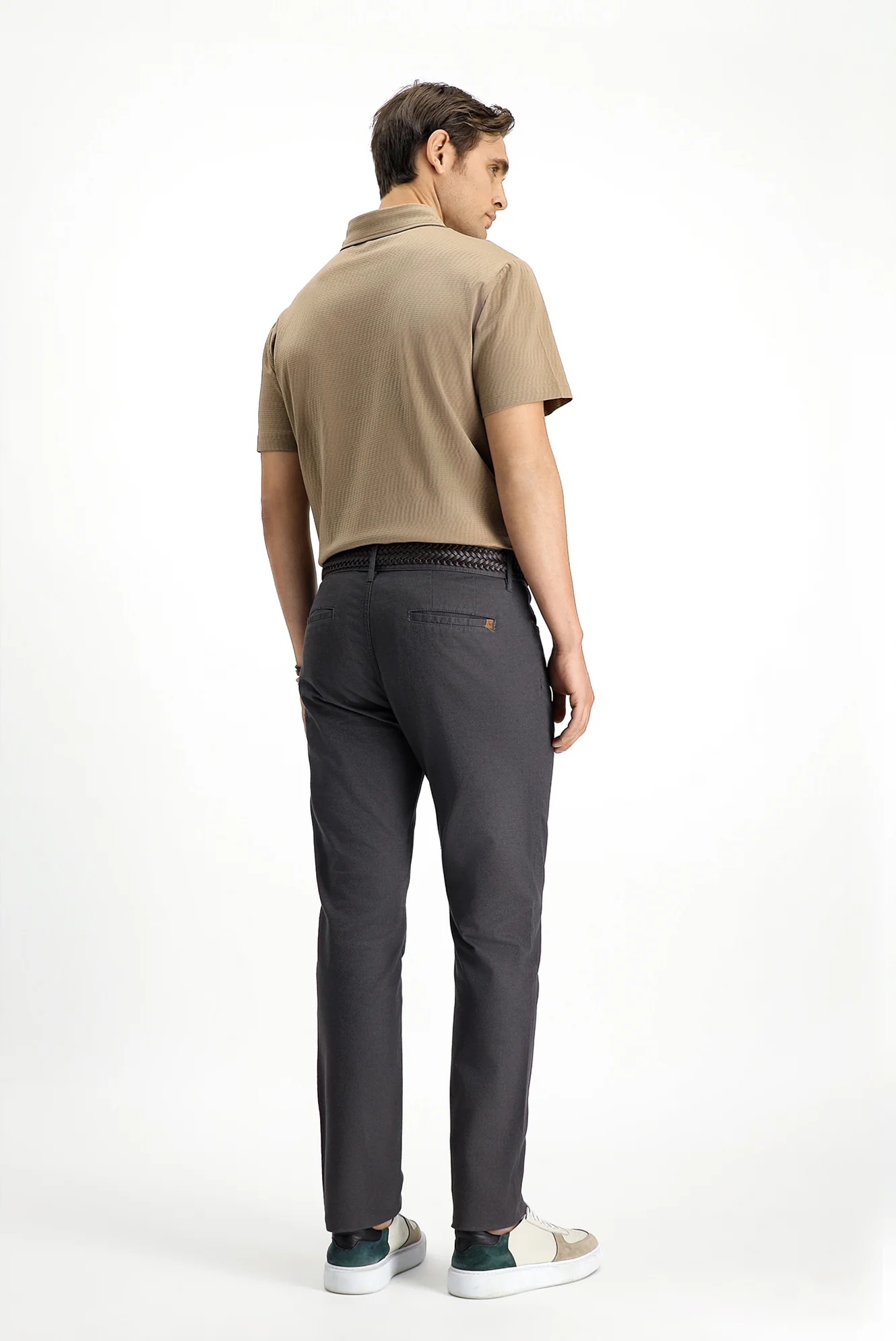 Orta Gri Slim Fit Dar Kesim Likralı Desenli Kanvas / Chino Pantolon - Image 4