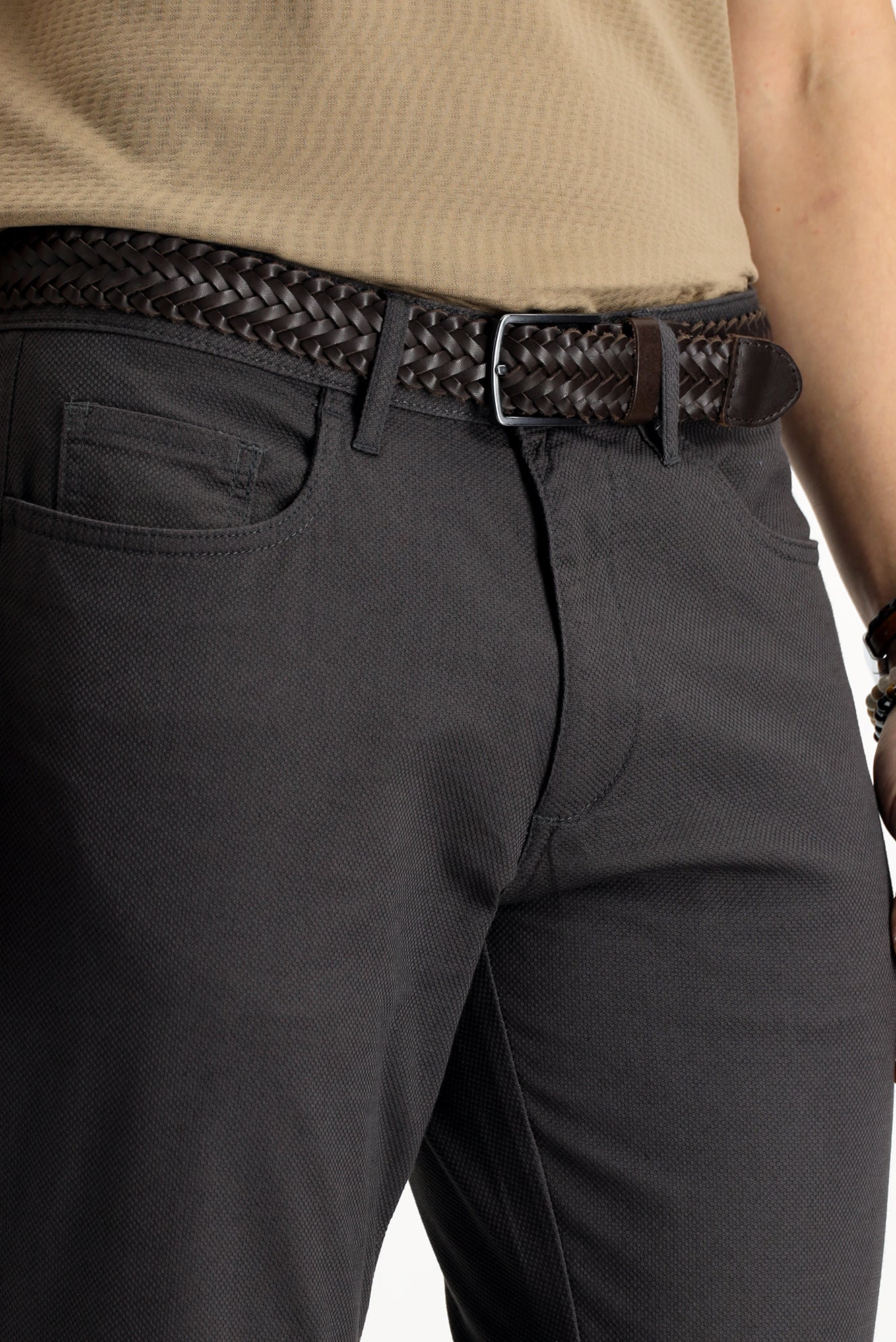 Orta Gri Slim Fit Dar Kesim Likralı Desenli Kanvas / Chino Pantolon - Image 5